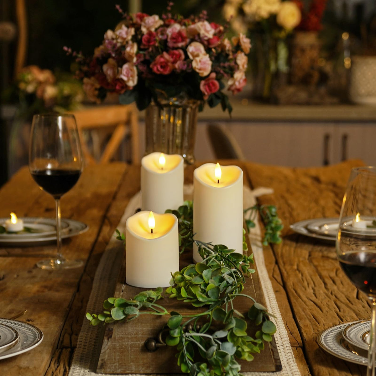 Homemory Outdoor Waterproof Flameless Candles, Dark Ivory, Set of 2, D 3"