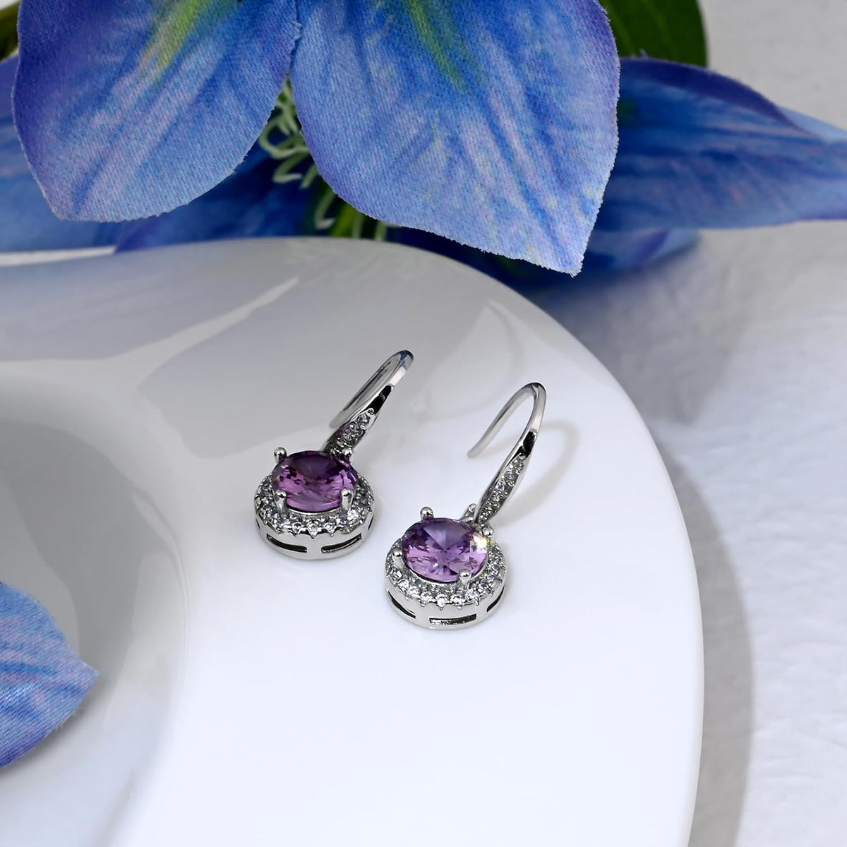 Birthstone Drop Earrings for Women, Silver Plated Dangle Earrings