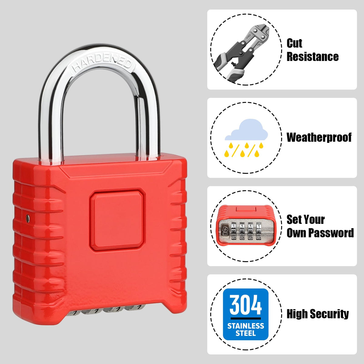 Diyife Large Heavy Duty Combination Padlocks Outdoor, 52mm Weatherproof