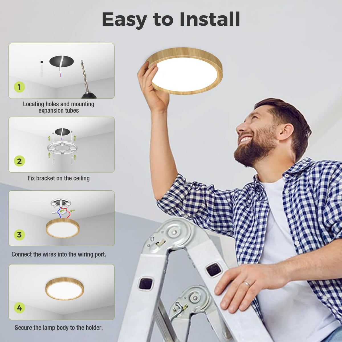 hepside Bathroom Light, 3000K/4000K/6500K 3 Color Temperature LED Ceiling Light, 15W 1500LM, Waterproof, Round, Small, Modern, Flush Ceiling Light for Bathroom, Kitchen, Bedroom, Black