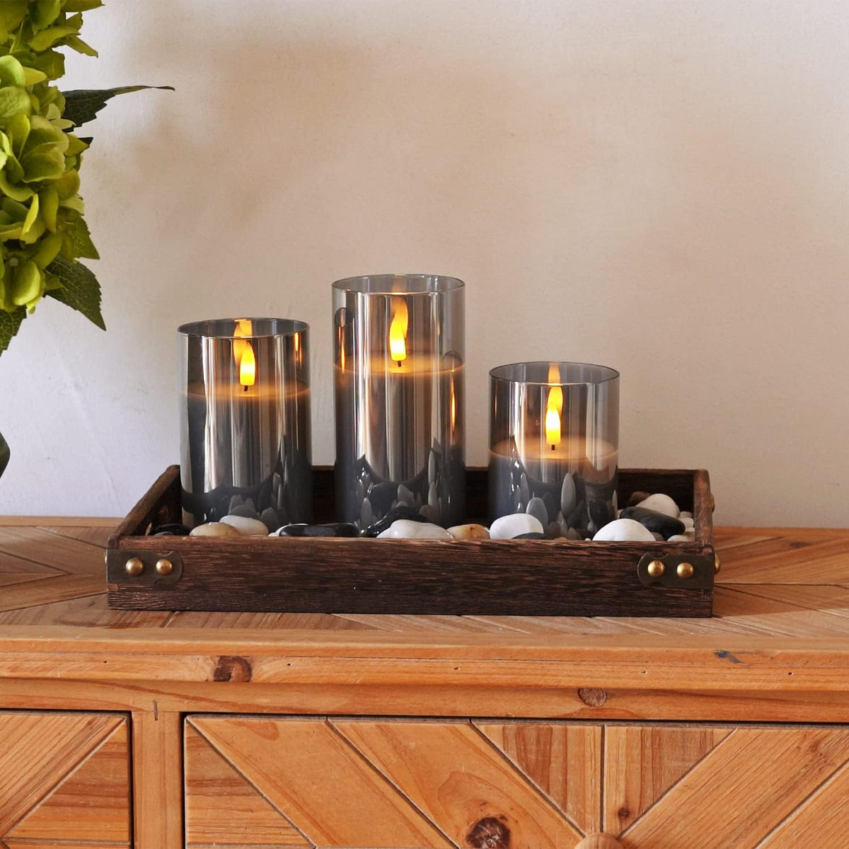 Homemory Real Wax LED Candles Flickering, Clear Glass Shell, Gold, Set of 3