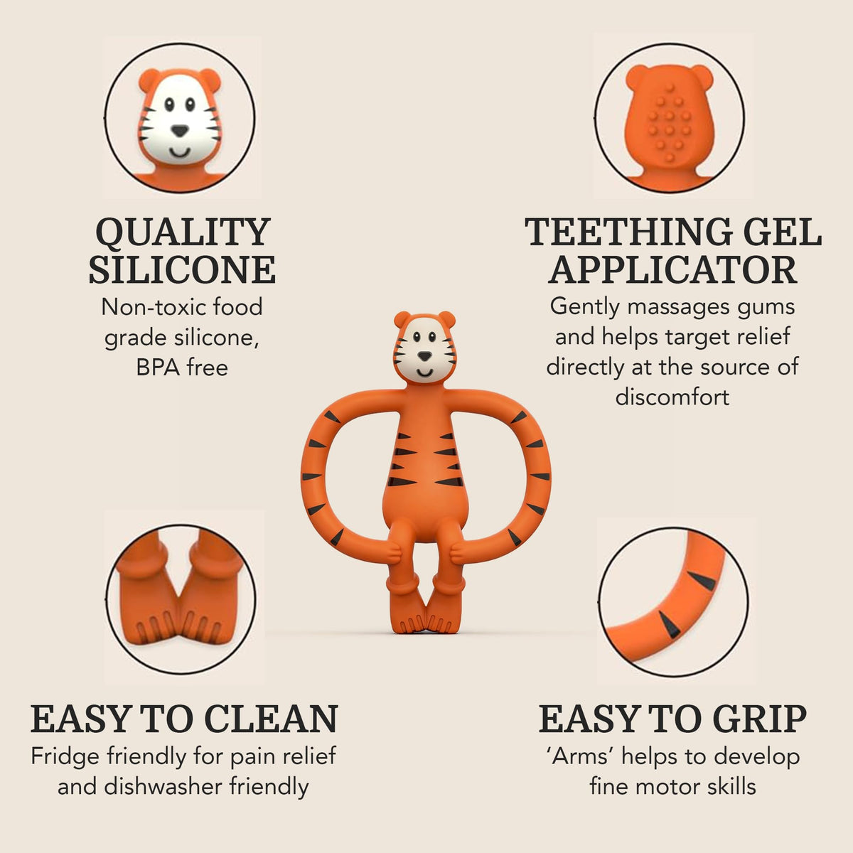 Matchstick Monkey, Antimicrobial Silicone Teether & Gel Applicator, Easy To Grip, BPA Free, 3 Months Old+, 11 cm, Gigi Giraffe, Pack of 1
