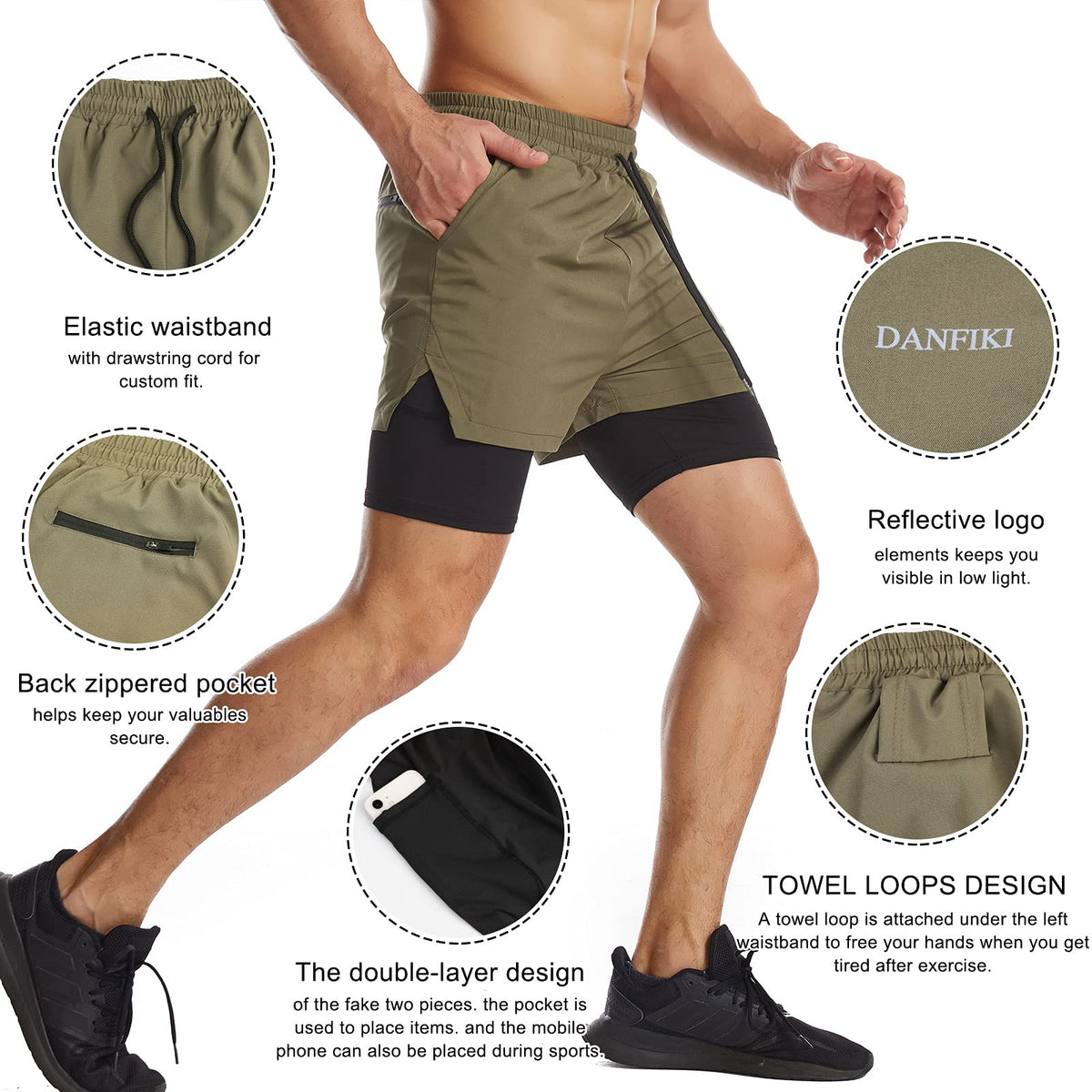Mens Running Shorts Men's Gym Sports Short 2 in 1 with Phone Pocket Lightweight Quick Drying