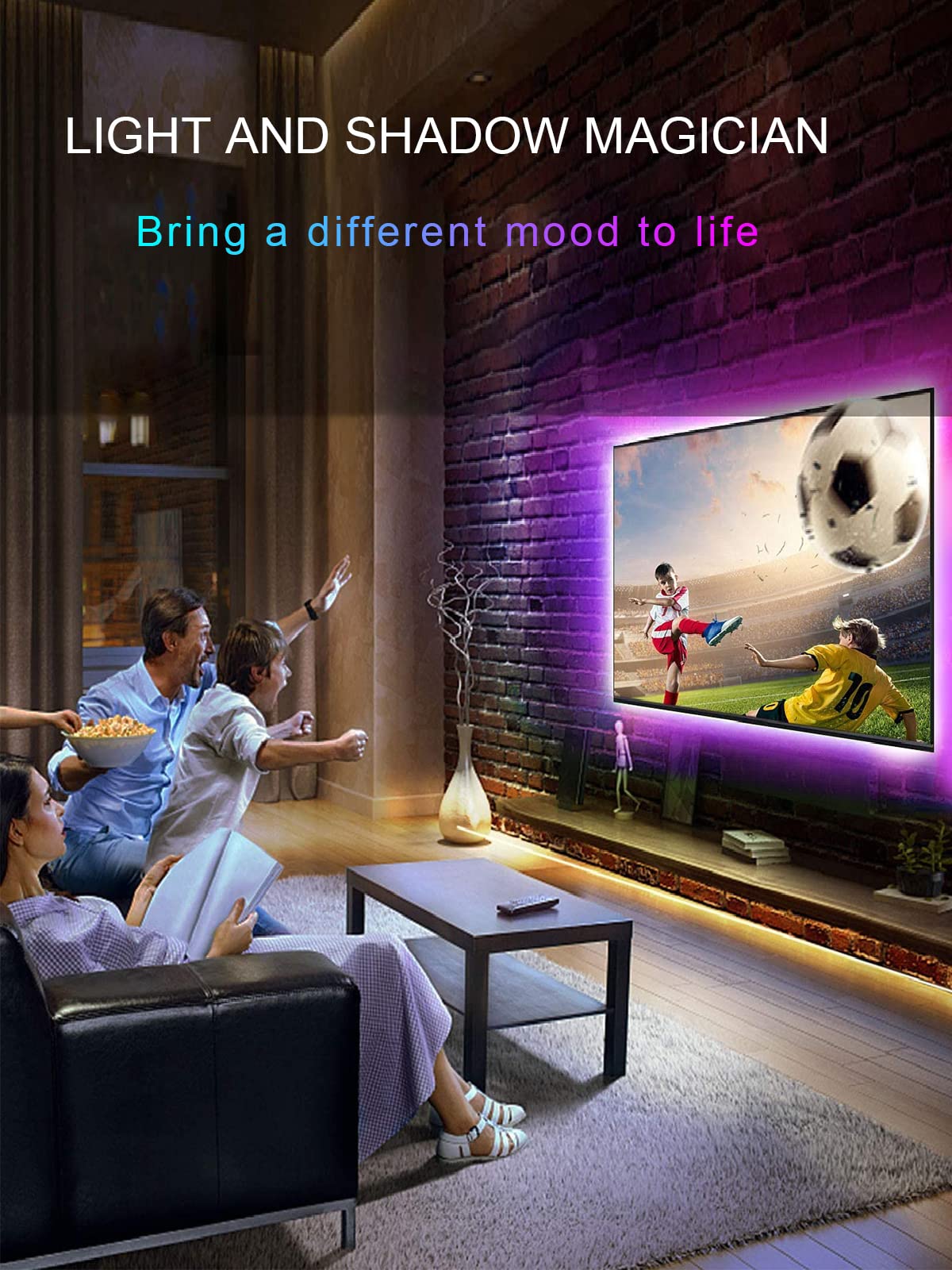 KANTUTOE TV Lights, 4m RGB LED Strip Lights for 32-55 Inch TV, Music Sync Bluetooth APP and Remote Control, USB Powered for Gaming/Bedroom