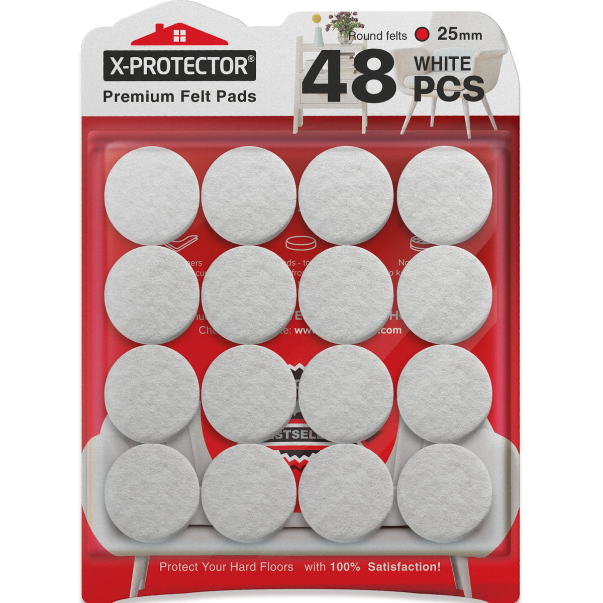Chair Pads Floor Protectors X-PROTECTOR 48 PCS 25mm - Felt Furniture Pads