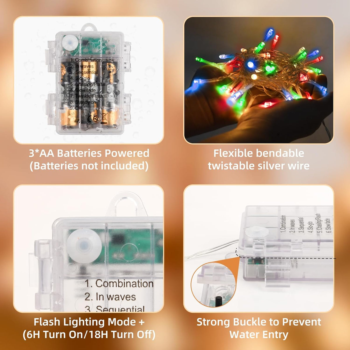 Fairy Lights,5M/50 LED Battery Operated String Lights for Indoor Outdoor Bedroom Lighting, Wedding Decor, Party, Garden, Christmas, Tree Decoration(Warm White, 2-Pack)