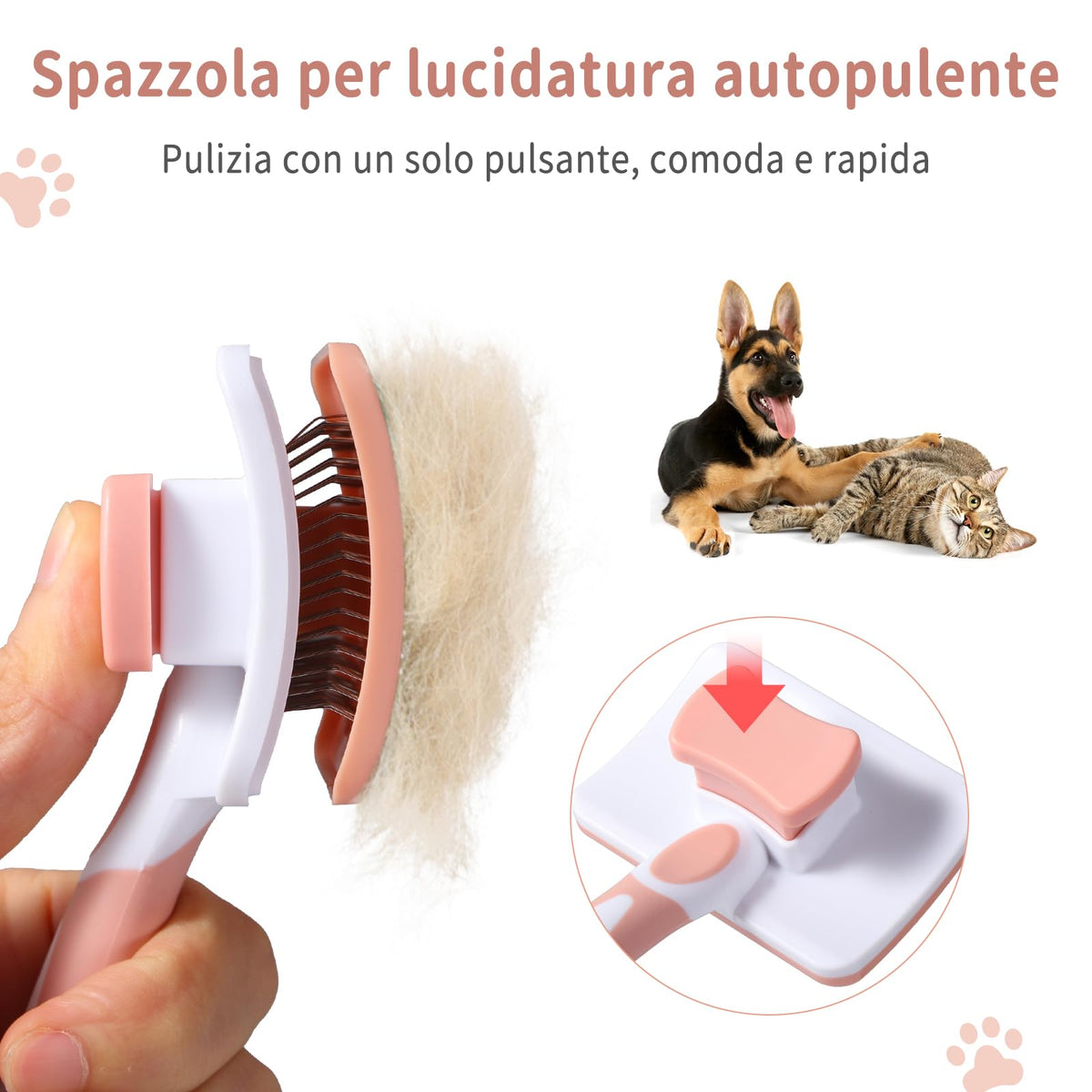 Vinabo Cat Dog Comb Brush, Cat Brush Grooming Comb, Self Cleaning Slicker Brushes, Pet Grooming Tool with Cleaning Button for Dog Shedding Tools