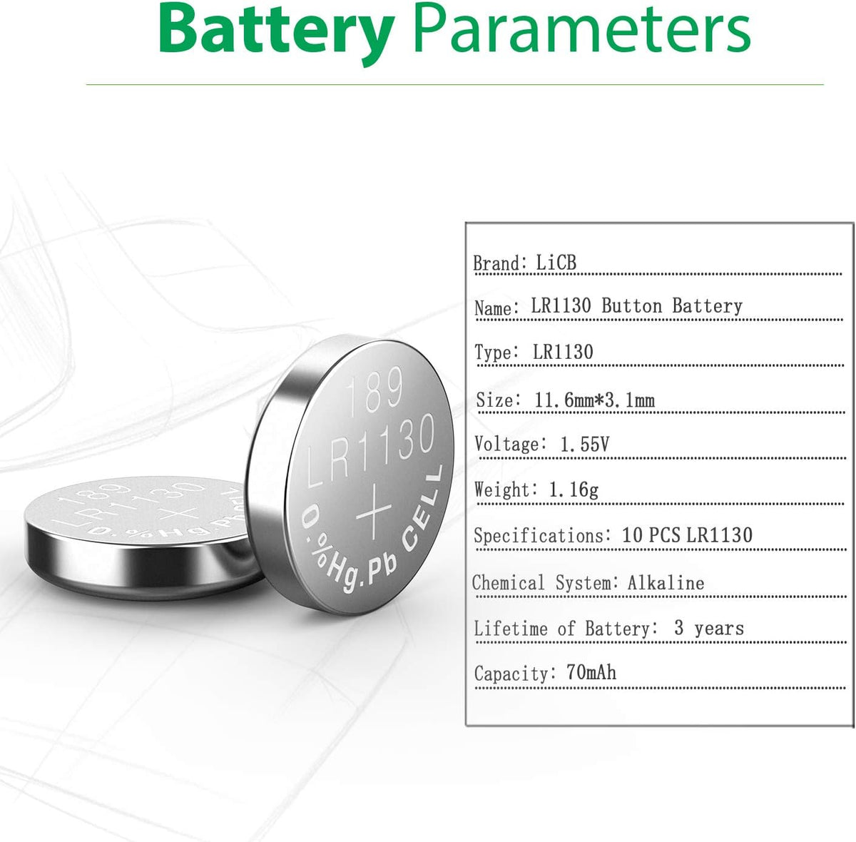 LiCB 10 PCS LR1130 AG10 SR1130 LR54 Battery 1.5V Button Coin Cell Batteries,Used in Many Small Electronics, Watch, Calculators, Toys