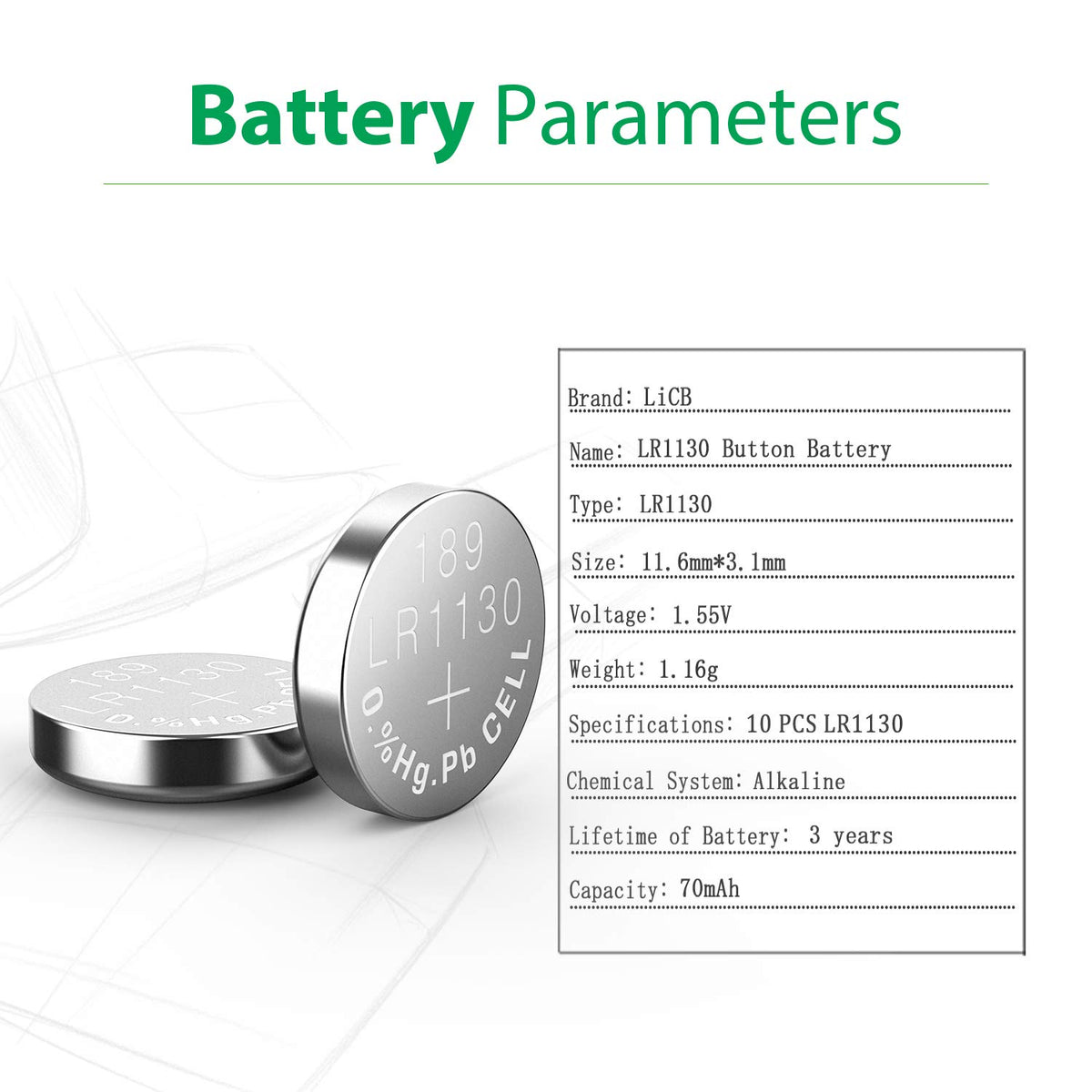 LiCB 10 PCS LR1130 AG10 SR1130 LR54 Battery 1.5V Button Coin Cell Batteries,Used in Many Small Electronics, Watch, Calculators, Toys