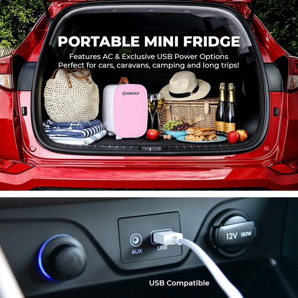 Subcold Pro4 Mini Fridge 4L, Quiet Small Fridge for Bedroom, AC & USB