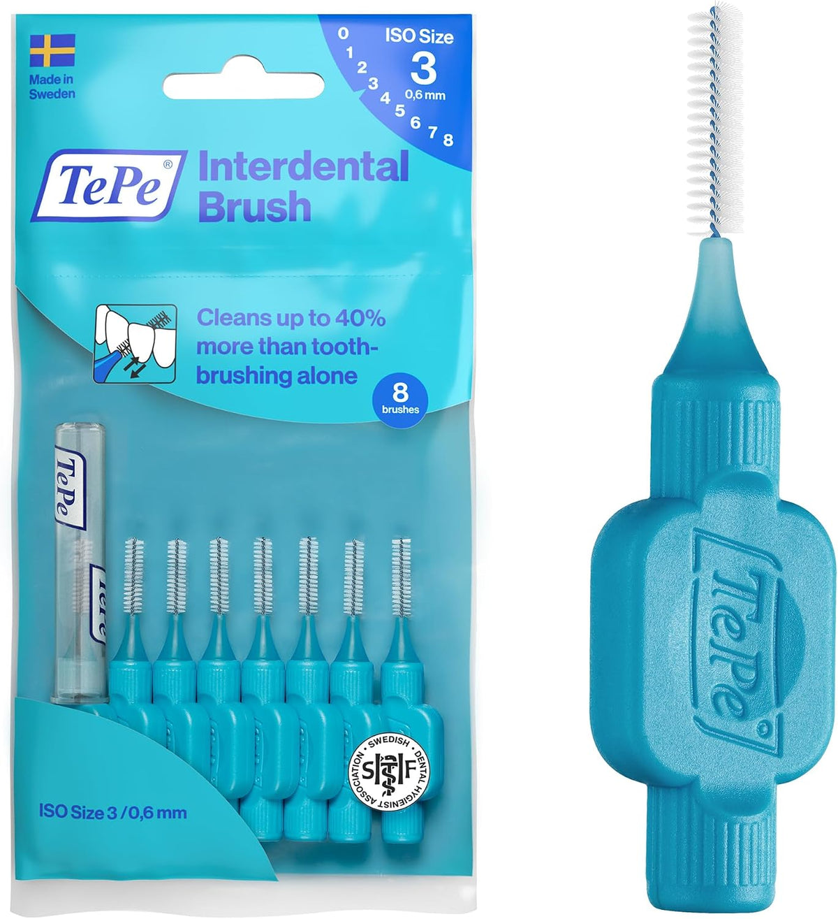 TePe Interdental Brush, Original, Blue, 0.6mm/ISO 3, 8pcs