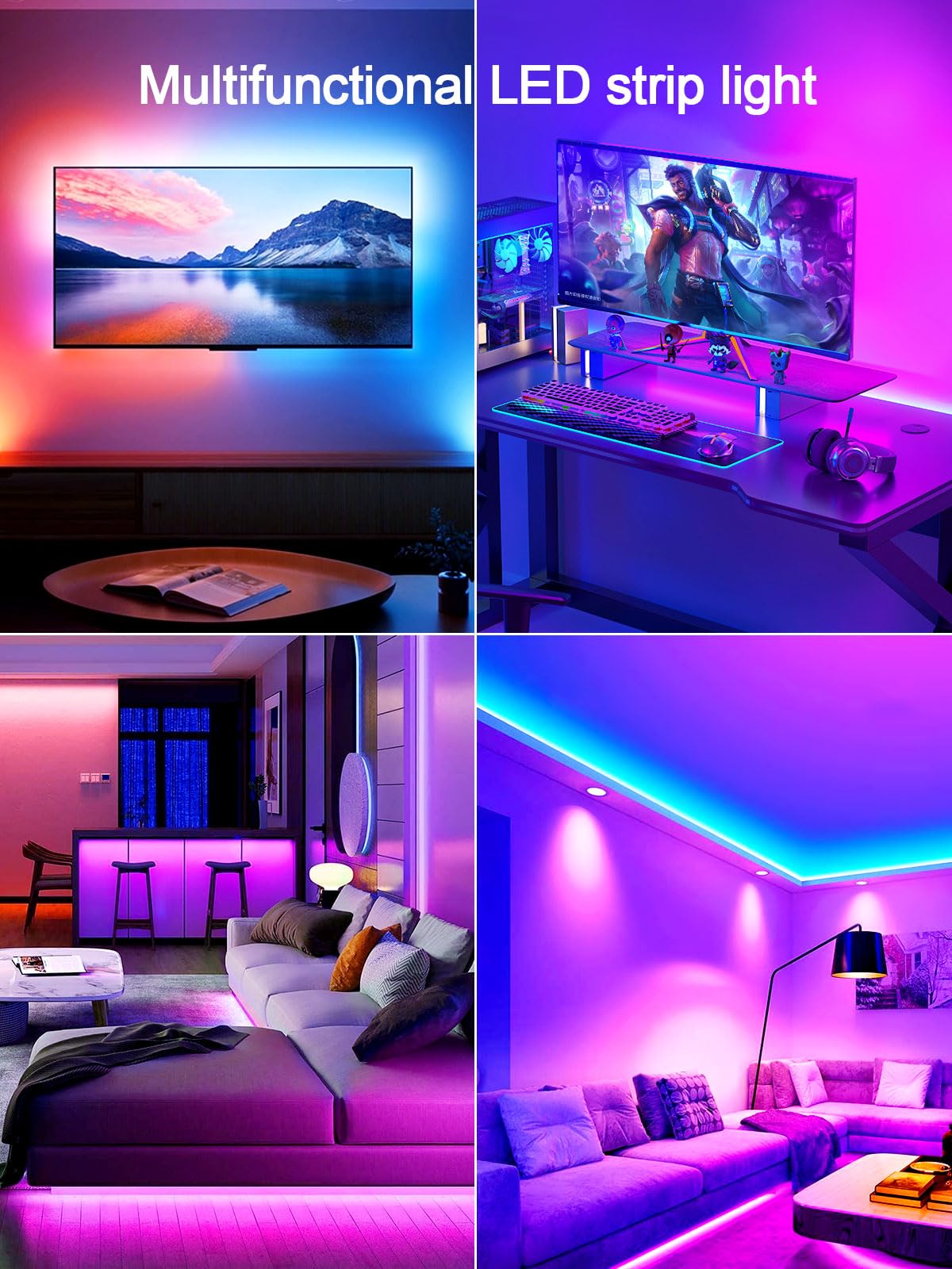 GIPOYENT TV Light Strip, 5M TV Backlight, for 45-75 Inch TV, Music Sync LED TV Light with Bluetooth Function - RGB Color Changing Light Strip for Home Theater (16.4ft)