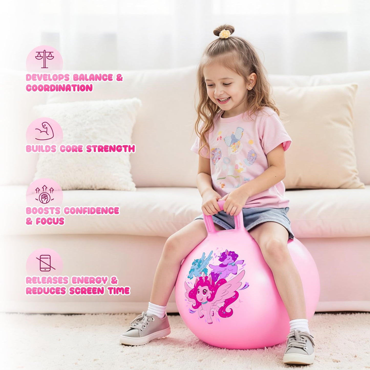 Vastoy 20 Inch Space Hopper Ball for Kids 6-9 Years - Anti-Slip Space Hopper with Hand Pump, Bouncy Inflatable Ride On Toy for Indoor Outdoor Fun, for Children (Blue Eyes)