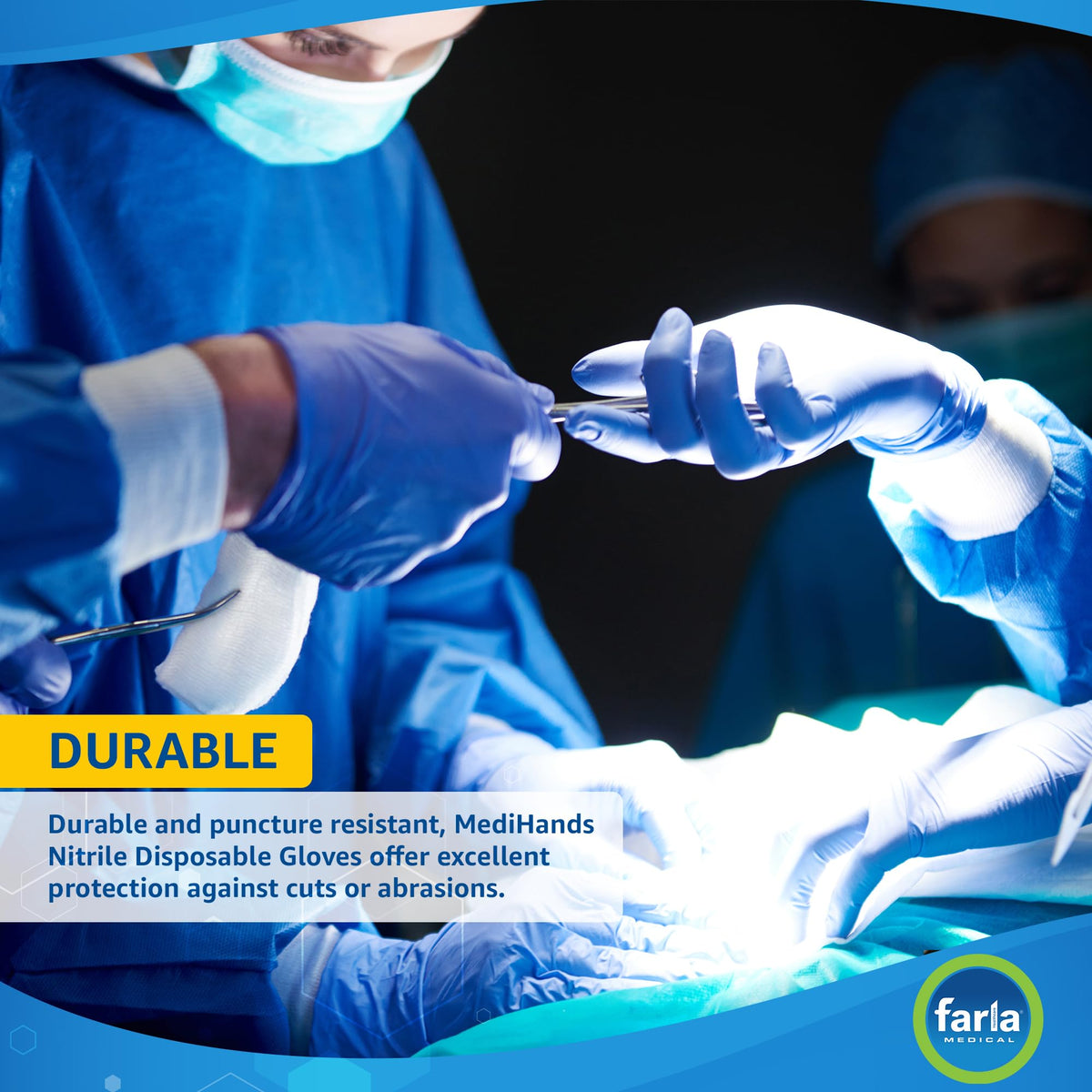 MediHands Nitrile Gloves Medium, Blue Heavy Duty Disposable Glove and Surgical Gloves, Powder Free and Latex Free, Medical, Food, Multi Use, Pack of 100
