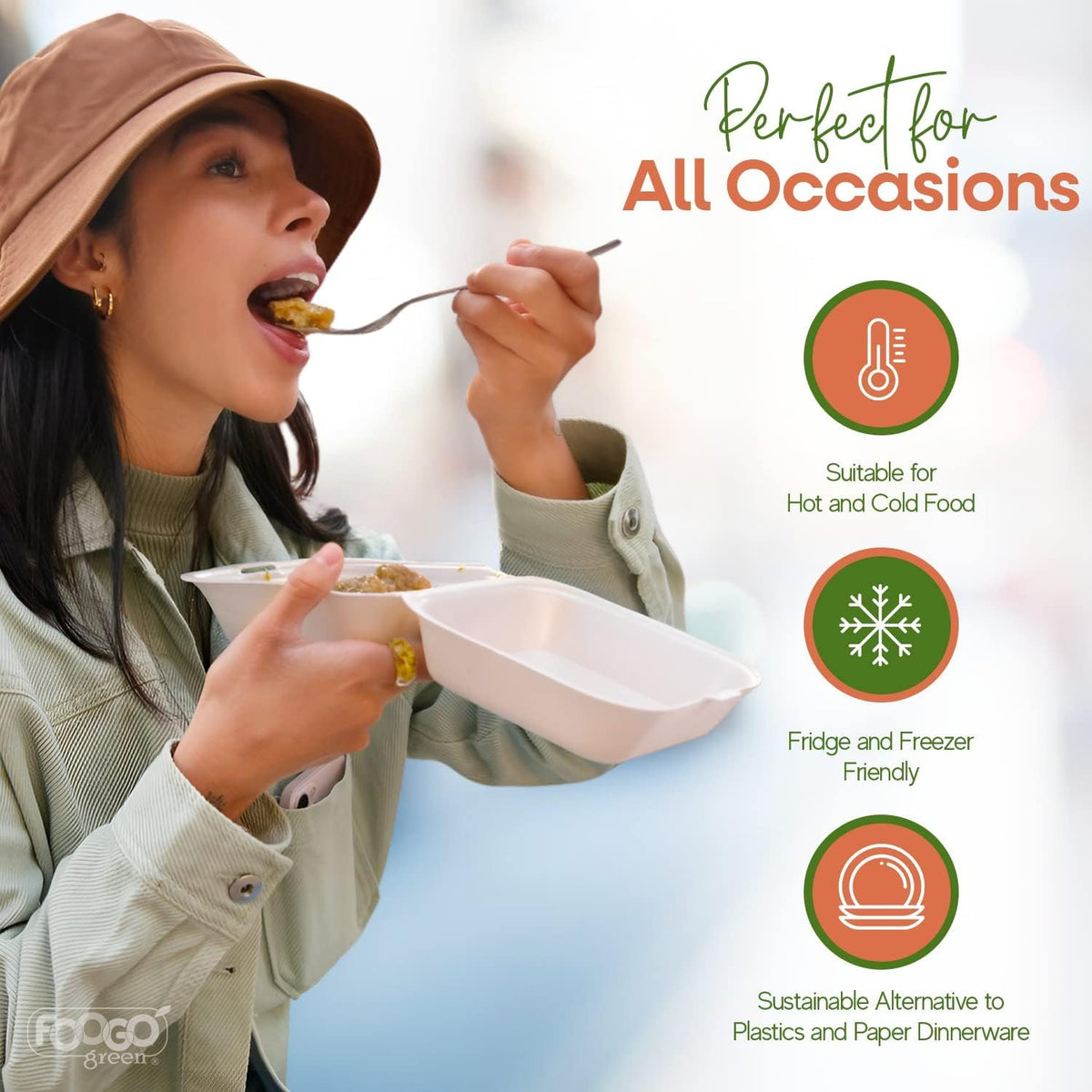 FOOGO Green 50pcs Clamshell Takeaway Boxes, 9x6 inch, 30oz / 900ml