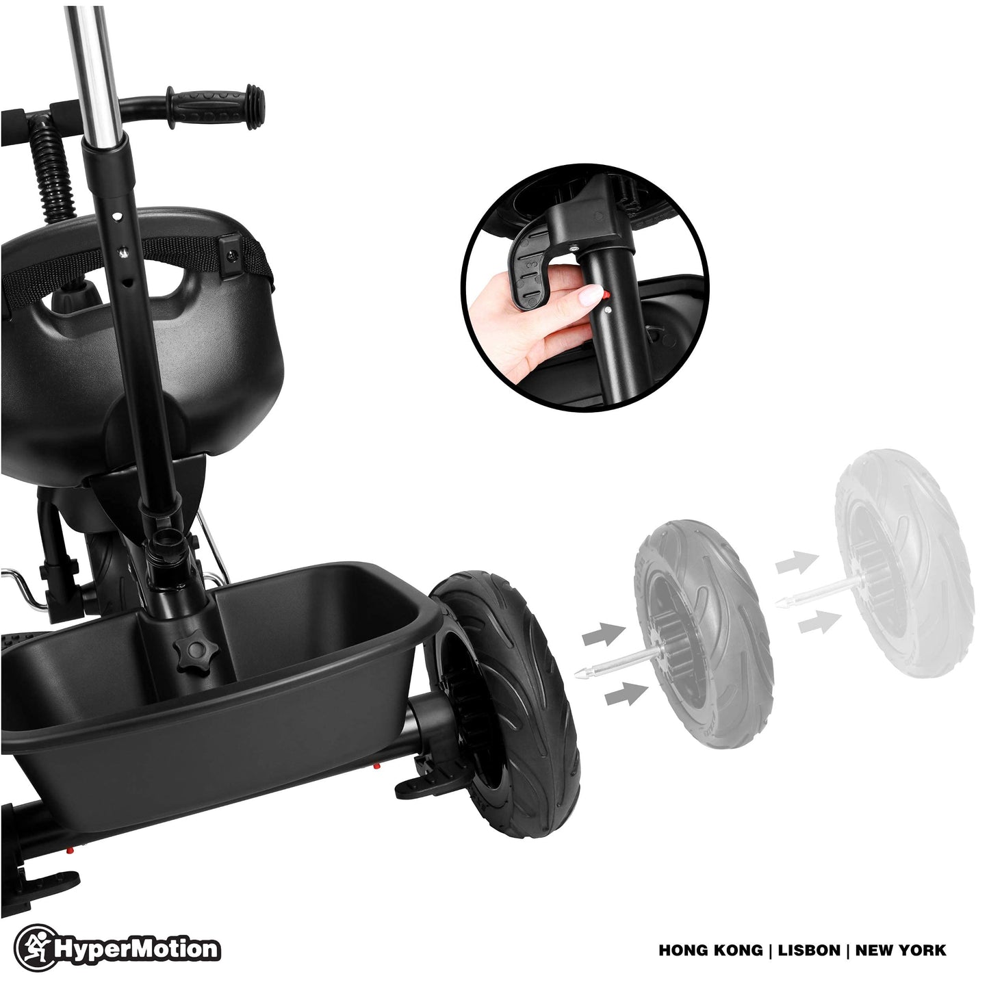 HyperMotion Toddler Tricycle with Parent Handle, Canopy, Safety Belt & Basket — From 12 Months