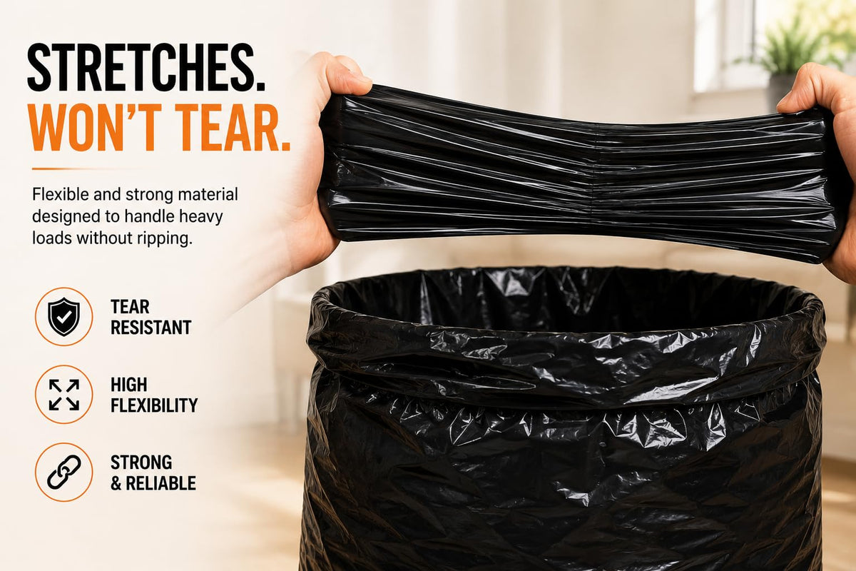 Haya Home 50L 50 Bin Bags Heavy Duty Bin Liners, Black Plastic Refuse Sacks large Garbage Waste Dustbin Bags for Kitchen Home Office DIY Garden from 100% Recycled Material