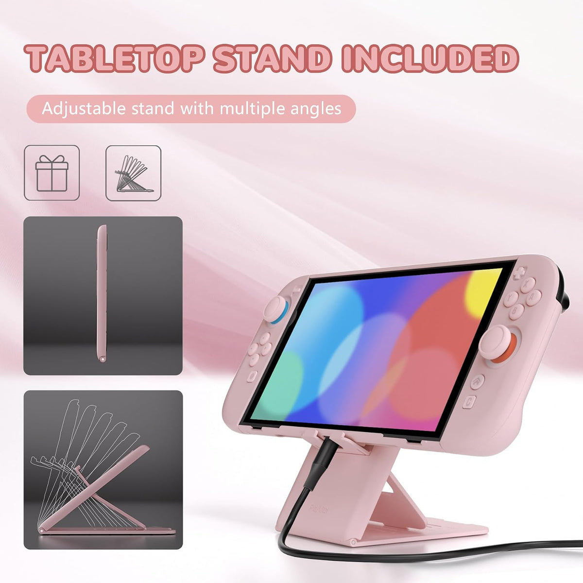 PlayVital Solid Color Series Protective Case for Nintendo Switch 2, Anti-Scratches Hard Shell Dockable Grip Cover with Extra Foldable Stand & Thumb Grips for Nintendo Switch 2 - Cherry Blossoms Pink