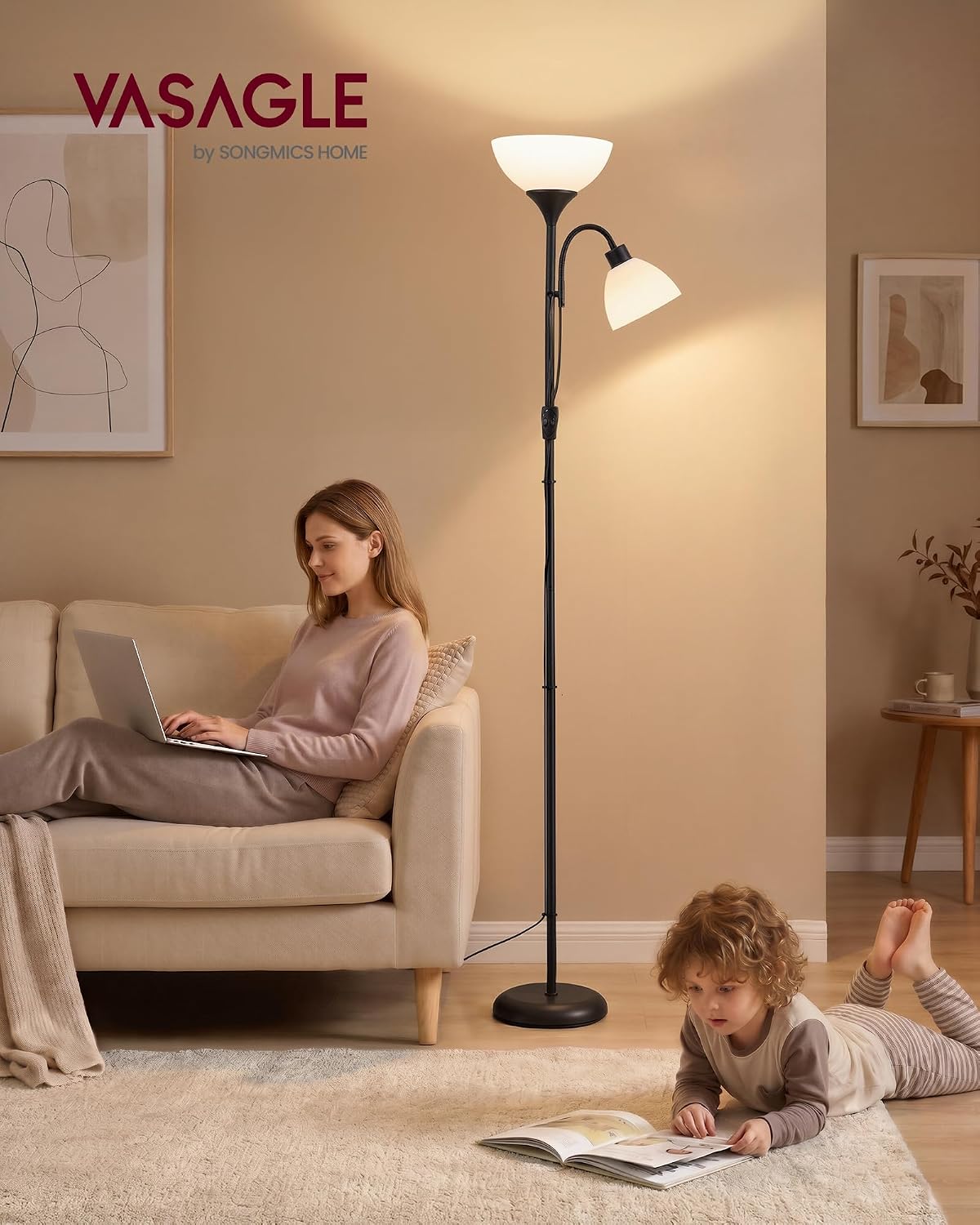 VASAGLE LUSIA LED Floor Lamp, Uplighter, Reading Light, 38.5x23.5x176cm