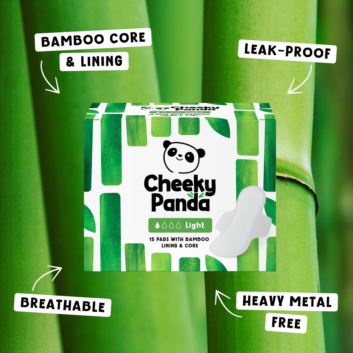 The Cheeky Panda Organic Sanitary Towels for Women – Heavy Flow – 12 Organic Pads Per Pack - with Bamboo Pads and Core