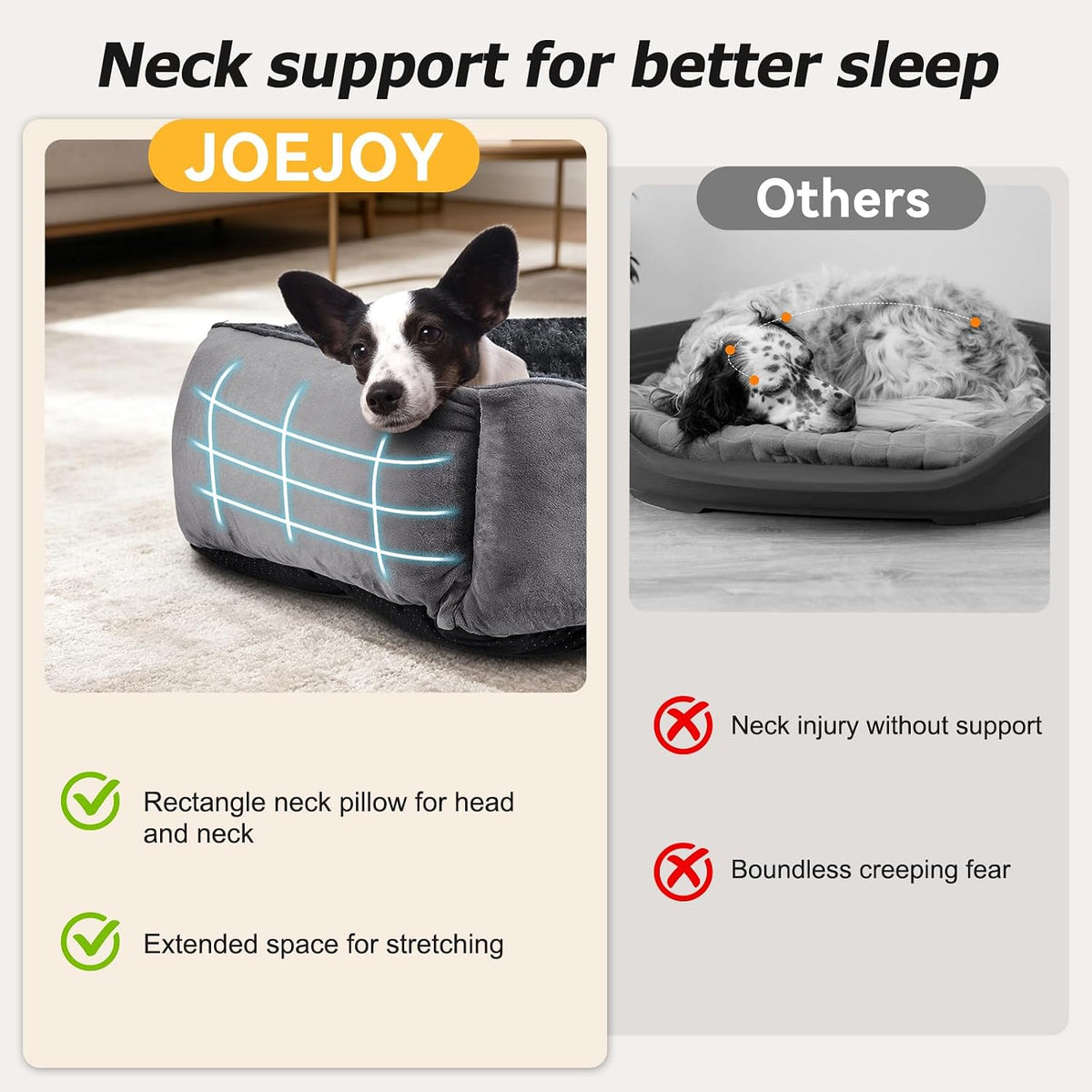 JOEJOY Dog Bed Medium - Washable Rectangle Dog Beds, Anti-Anxiety, Soft Plush Non-Slip Bottom Pet Bed - Small | Medium | Large Size Mattress Mat, Grey