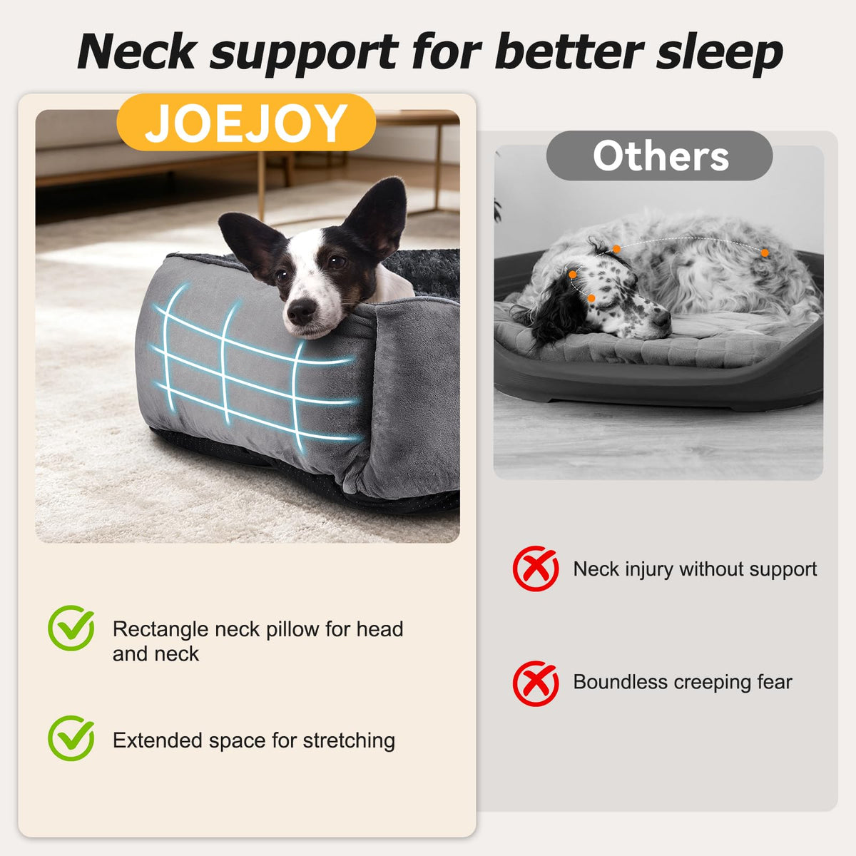 JOEJOY Dog Bed Medium - Washable Rectangle Dog Beds, Anti-Anxiety, Soft Plush Non-Slip Bottom Pet Bed - Small | Medium | Large Size Mattress Mat, Grey