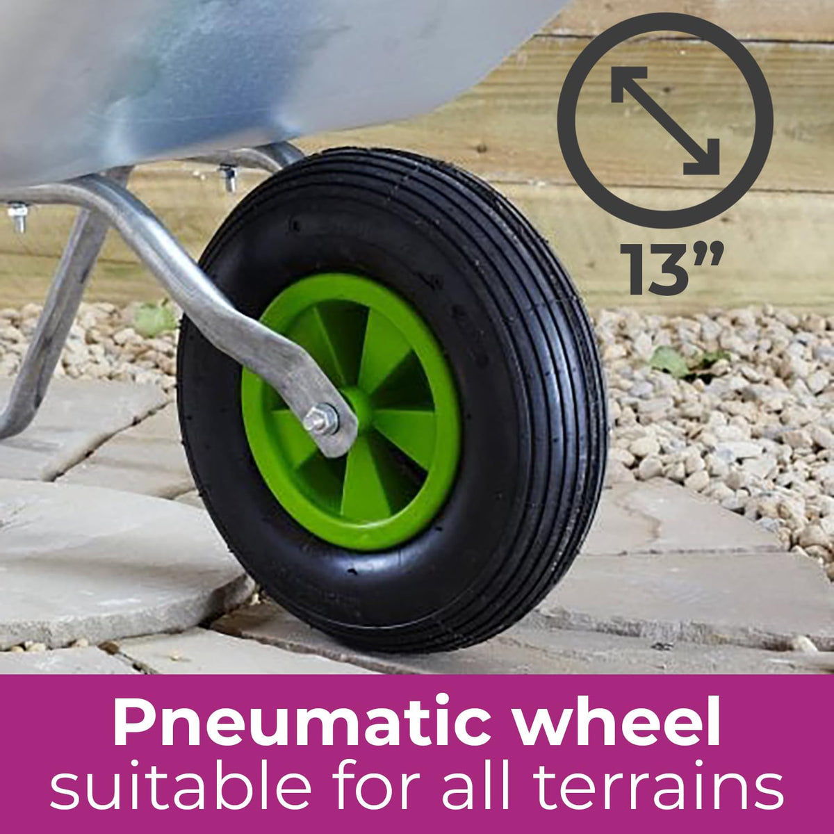 Neo Wheelbarrow Home Garden Cart Galvanised with Pneumatic Tyre (85L) Silver