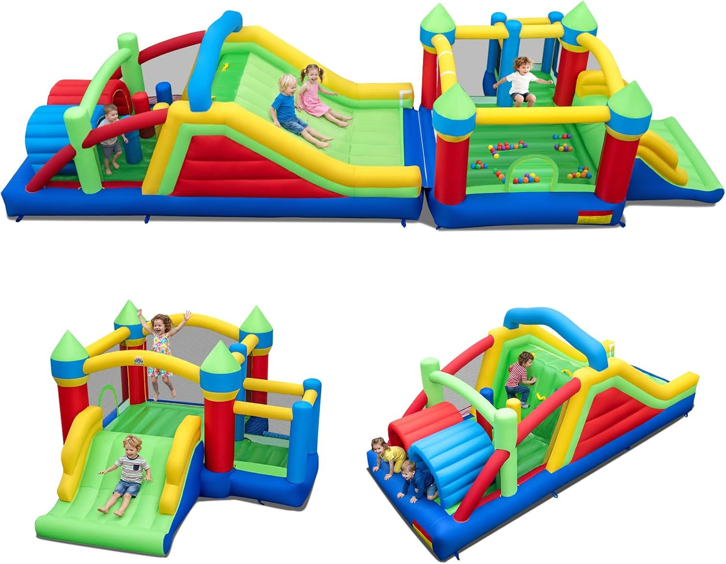 COSTWAY Giant 2-Part Inflatable Bounce House with Obstacle Course, Dual Slides & Tunnels — 940cm | Ages 3-12