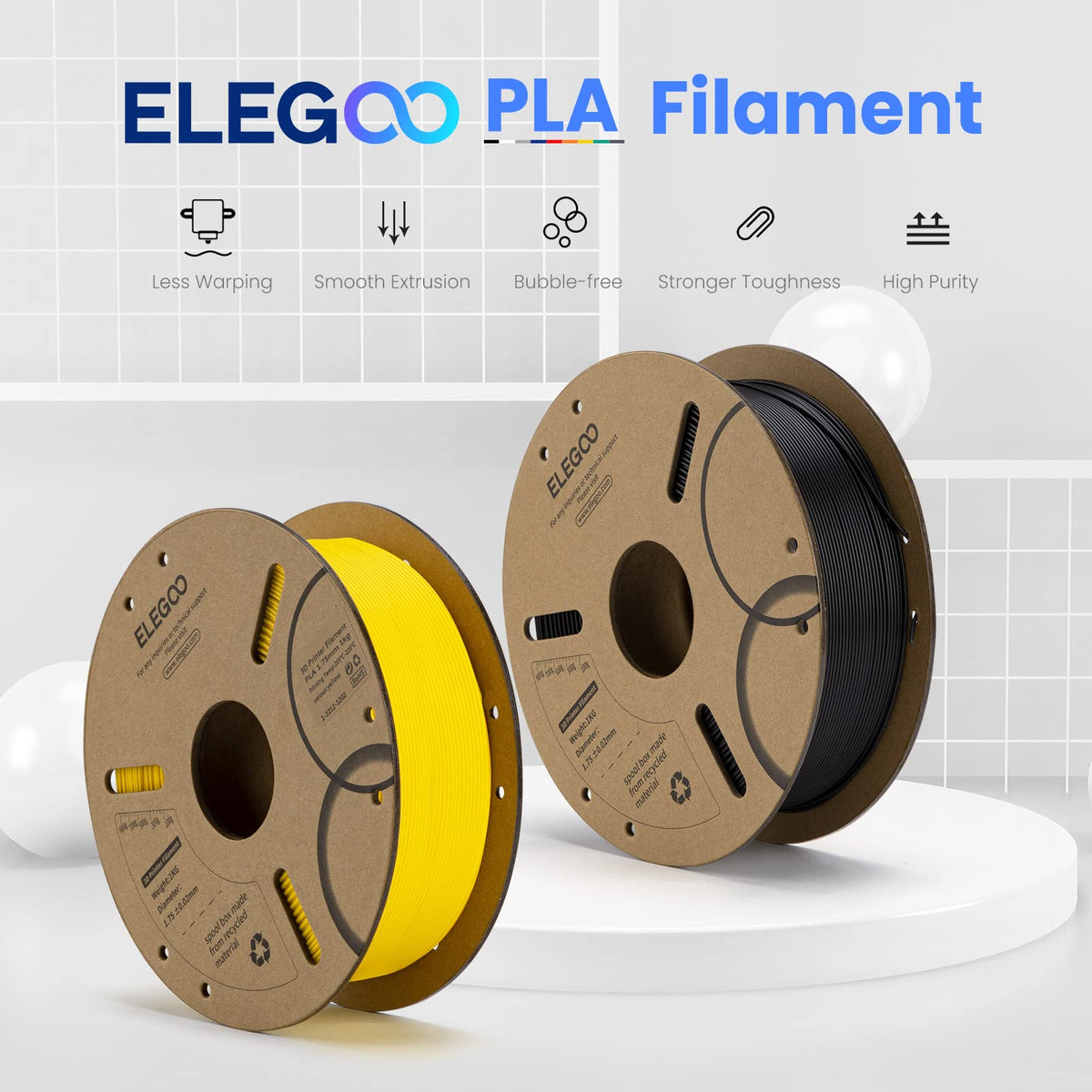 ELEGOO PLA Filament 1.75mm Black 1KG, 3D Filament Dimensional Accuracy +/- 0.02mm, 1kg Cardboard Spool(2.2lbs) 3D Printing Filament Fits for Most FDM 3D Printers