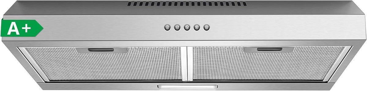 TopStrong 60cm Under Cabinet Cooker Hood, 250m³/h Slim Kitchen Extractor Fan, 3 Speed, A+ Energy Rating, LED Light, 430 Stainless Steel, Recirculating & Ducted Extractor Hood