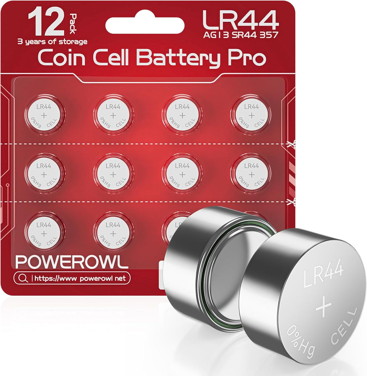 POWEROWL 12 Pcs AG13 Button Cell Battery for Car Keys, Christmas decorations, Bottle Lights, and household items (Red)