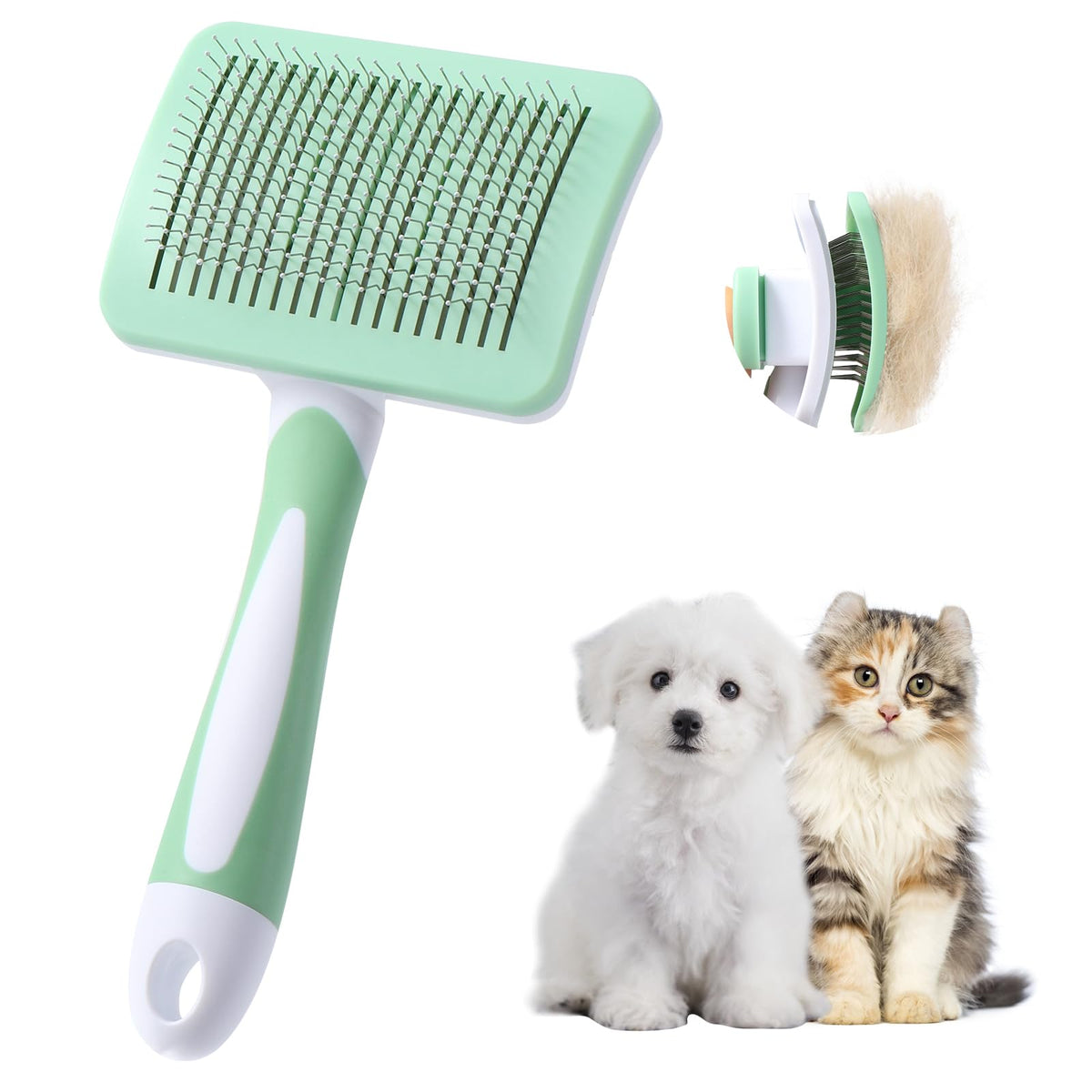 Vinabo Cat Dog Comb Brush, Cat Brush Grooming Comb, Self Cleaning Slicker Brushes, Pet Grooming Tool with Cleaning Button for Dog Shedding Tools
