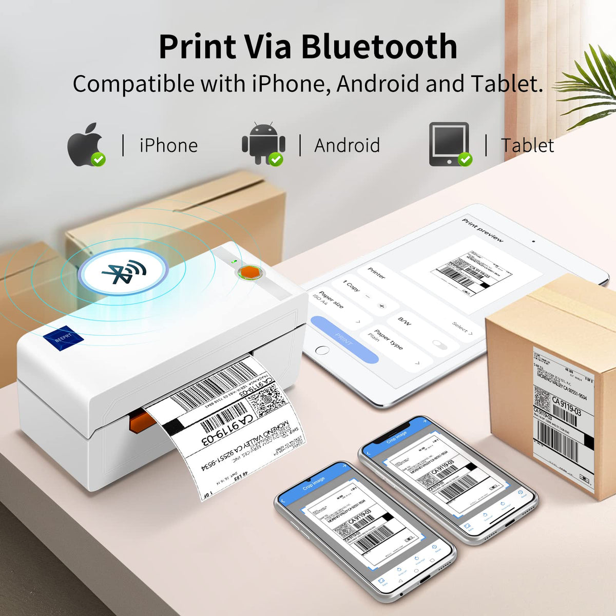 JADENS Bluetooth Thermal Label Printer, 4x6 Shipping Label Printer, 50 Labels Included, Compatible with Hermes, Royal Mail, DHL, DPD, Evri, Amazon, Shopify