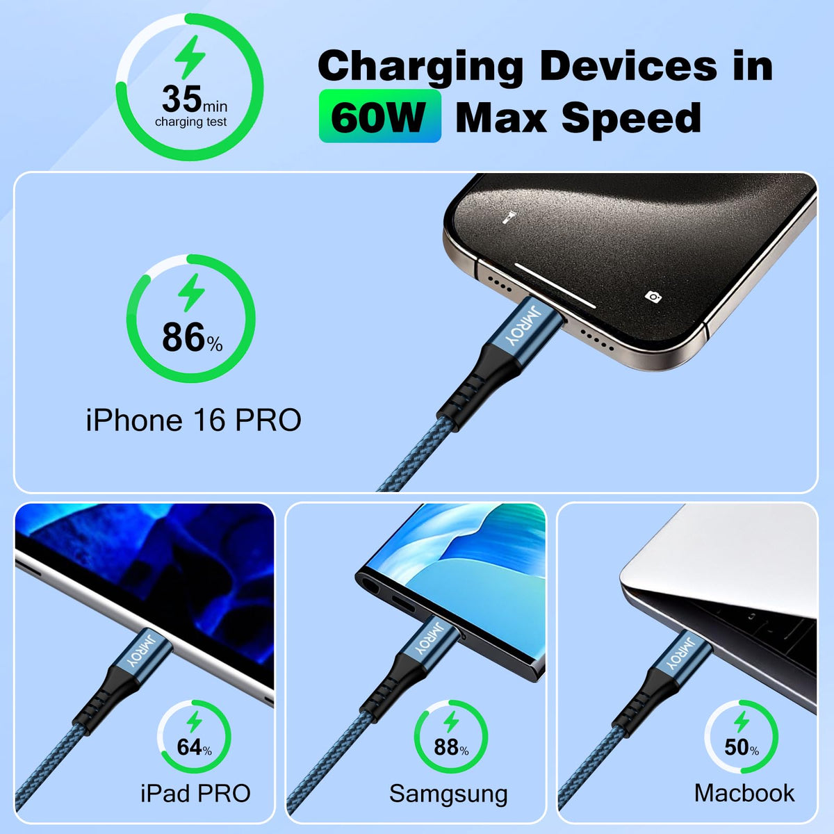 iPhone 18 17 16 15 Charger Cable 3M [2 Pack], USB C to USB C Cable 60W Nylon Braided Extra Long USB Type C Fast Charging Cable for iPhone 18 Pro Max, 17 Pro, iPad Pro Air, MacBook, Samsung S26 S25