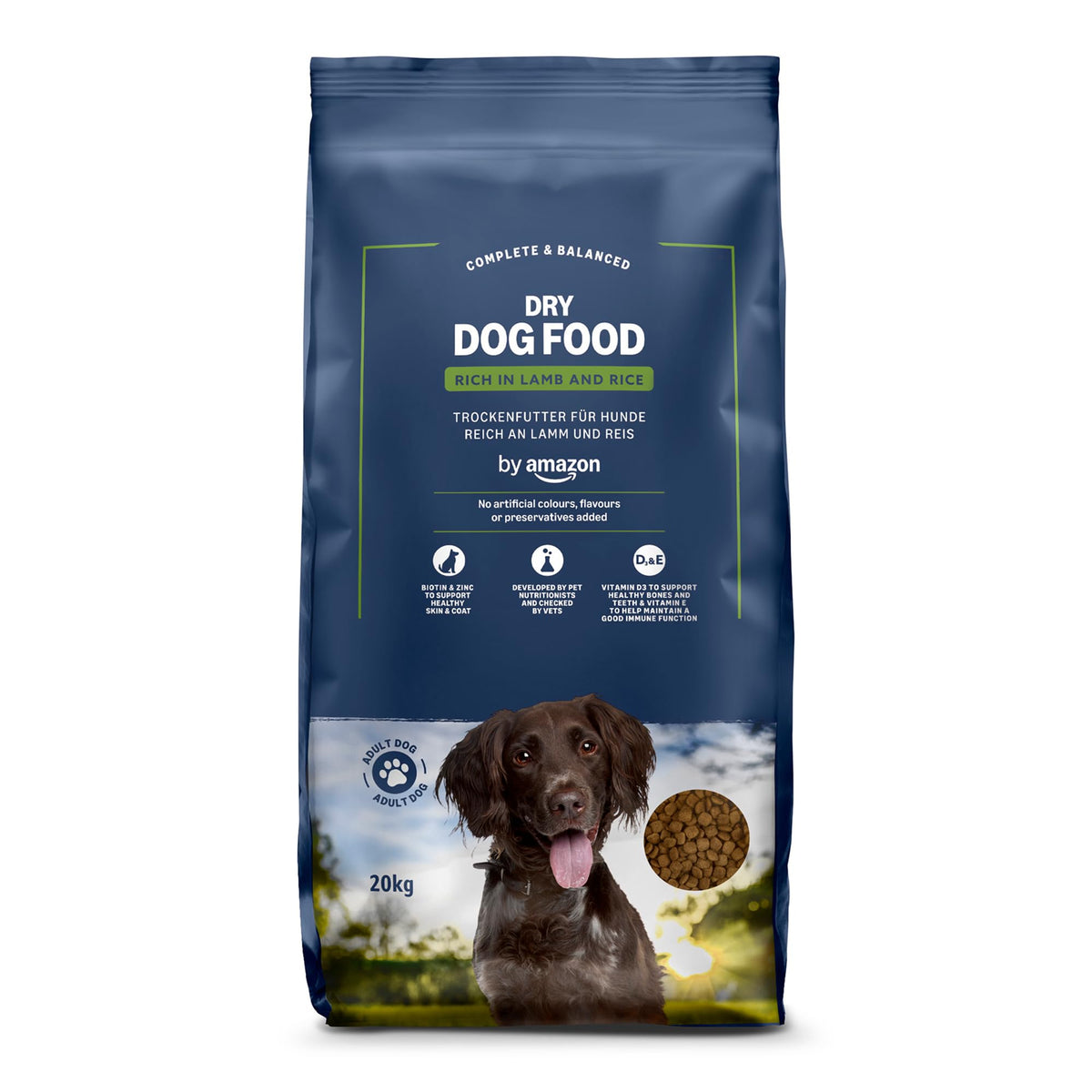 by Amazon - Complete Dry Dog Food for Adult Dogs, Rich in Lamb and Rice, 1 Pack of 5kg