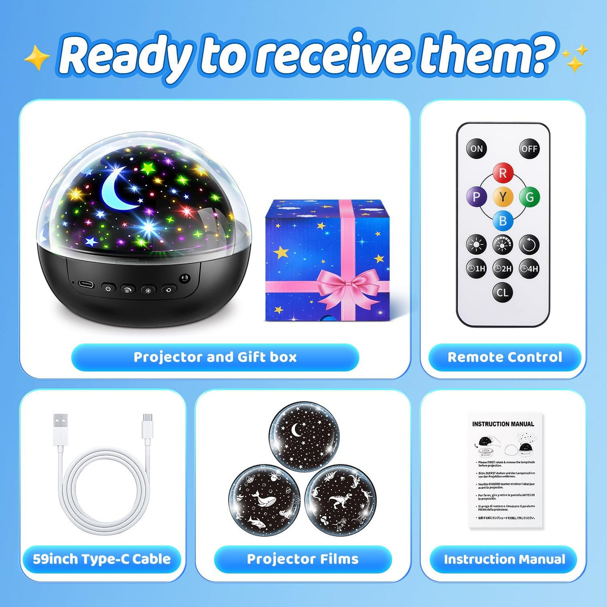 Night Light Projector 93 Lighting Mode,Baby Toys Gift Dimmable+Timer+Remote