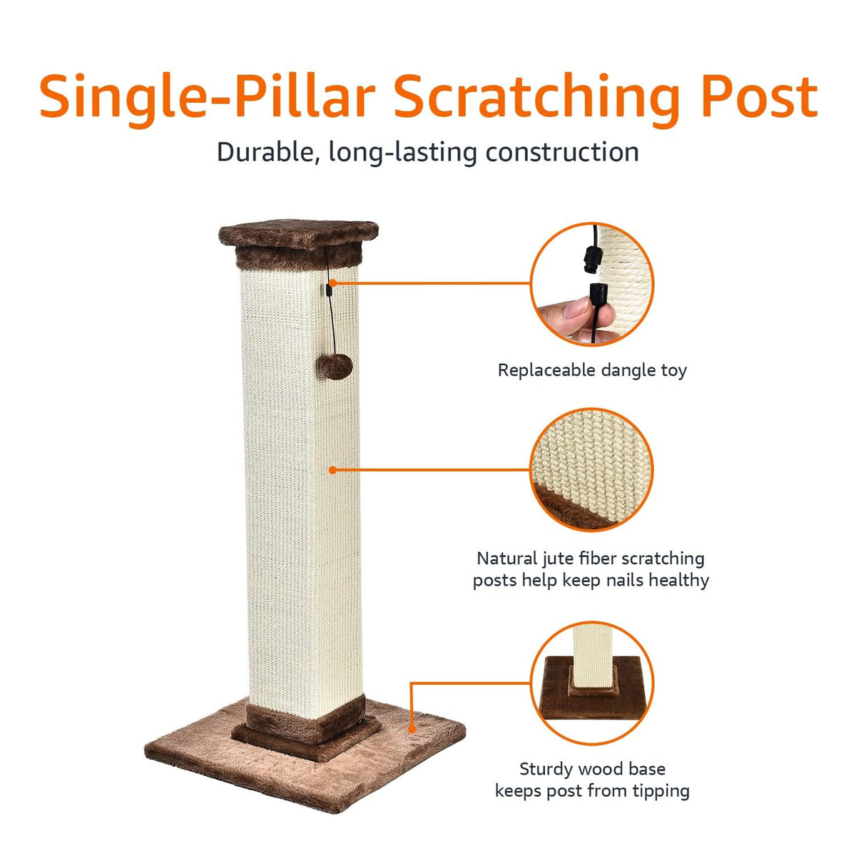 Amazon Basics Cat Scratching Post for Indoor Cats, Standard with Dangling Toy, 80 cm, Grey