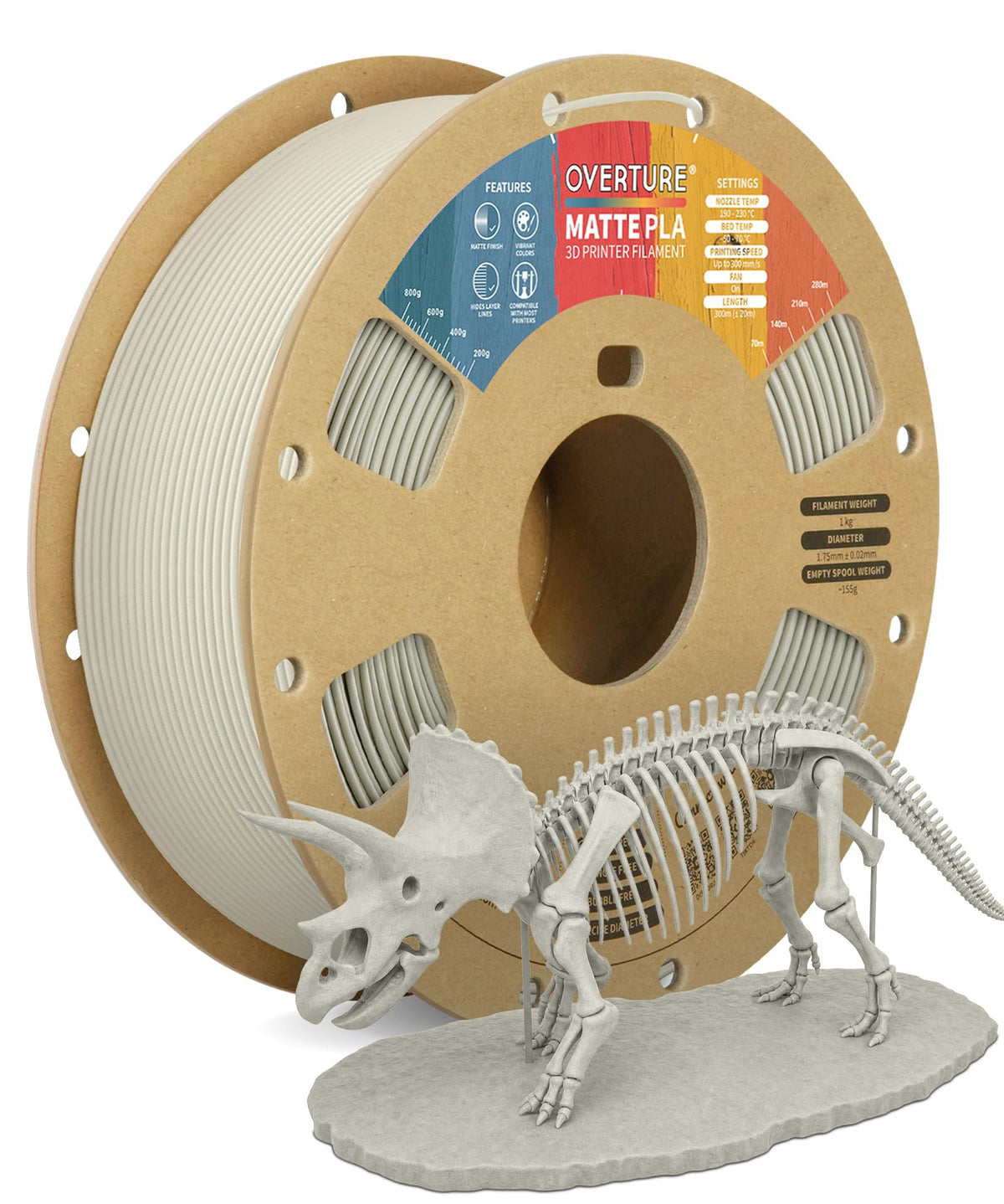 OVERTURE Matte PLA 3D Printer Filament 1.75mm, 1kg Light Brown