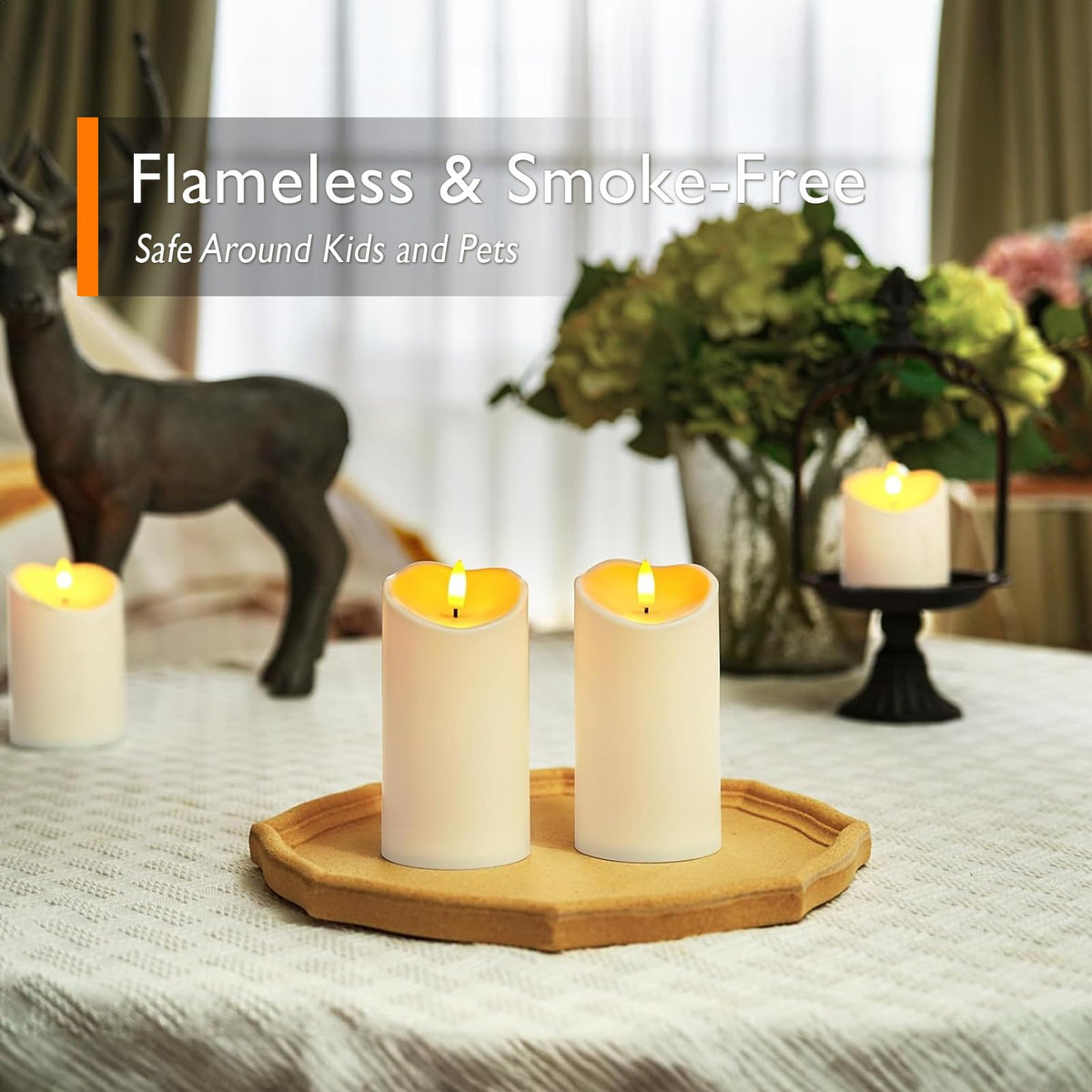 Homemory Outdoor Waterproof Flameless Candles, Dark Ivory, Set of 2, D 3"