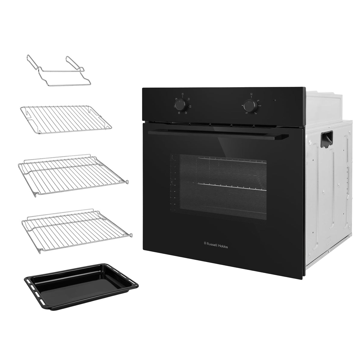Russell Hobbs 70L, 60cm Wide, Single Electric Built-in Fan Oven and Grill in Stainless Steel, 6 Oven Functions, RHFEO7004SS