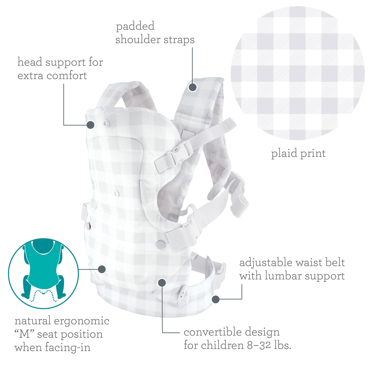 Infantino Flip Advanced 4-in-1 Baby Carrier - Ergonomic, Convertible, Face-in and Face-Out Front and Back Baby Carrier for Newborn to Toddler 3,6-14,5kg, Grey