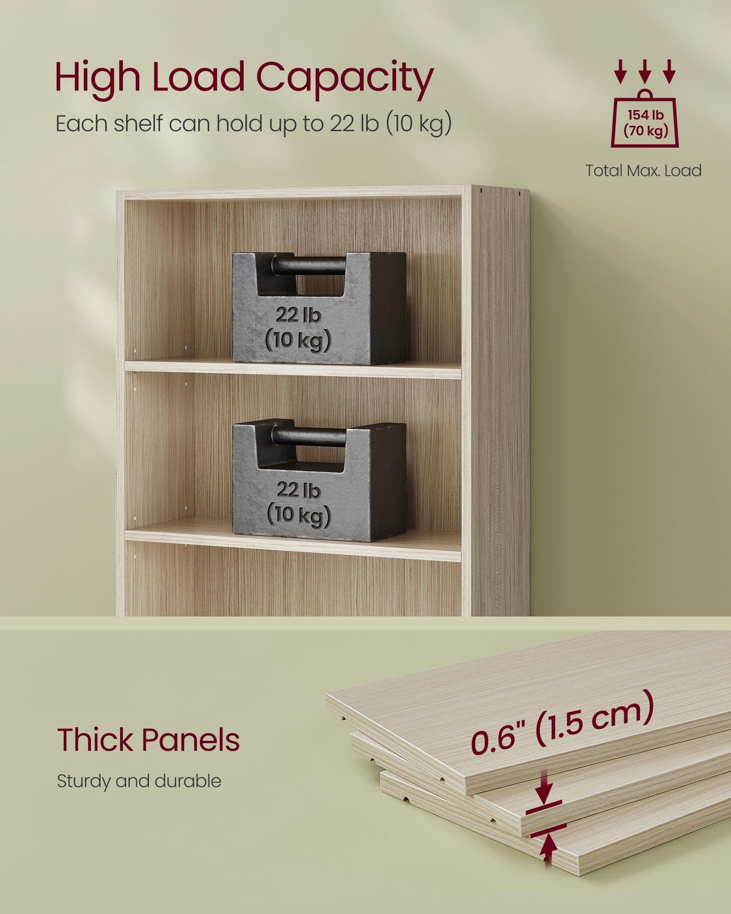 VASAGLE Bookcase, 6-Tier Bookshelf, Open Storage Shelf, Shelving Unit, 24 x 60 x 178.5 cm, for Living Room, Home Office, Dinning Room, Cloud White LBC169T14
