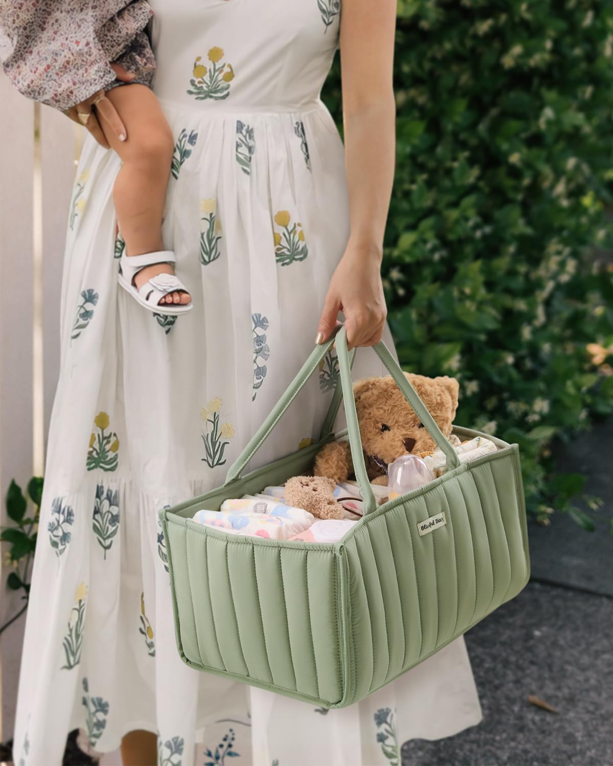 Blissful Diary Nappy Caddy Organiser, Baby Diaper Caddy for Nappy Station, Stylish Storage Basket for Newborn Essentials, Baby Shower Gifts for Girl or Boy, Woodland Cream