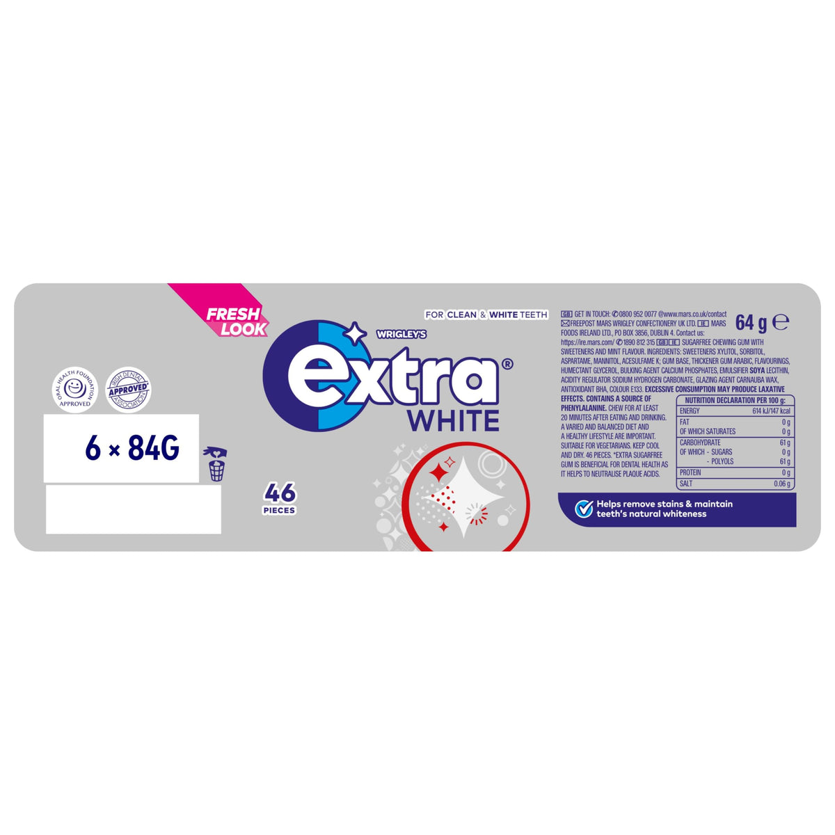 Wrigley's Extra White Bubblemint Sugar Free Chewing Gum Bottle 46 Pieces