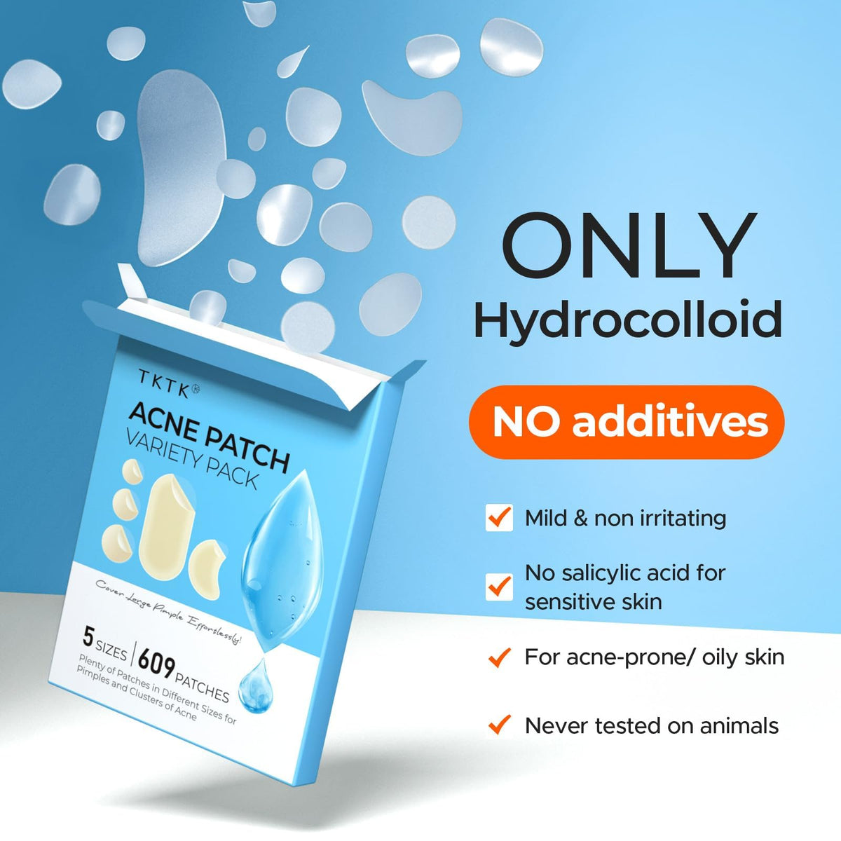 TKTK 443 Count Pimple Patches for Face, Hydrocolloid Spot Stickers, 5 Sizes