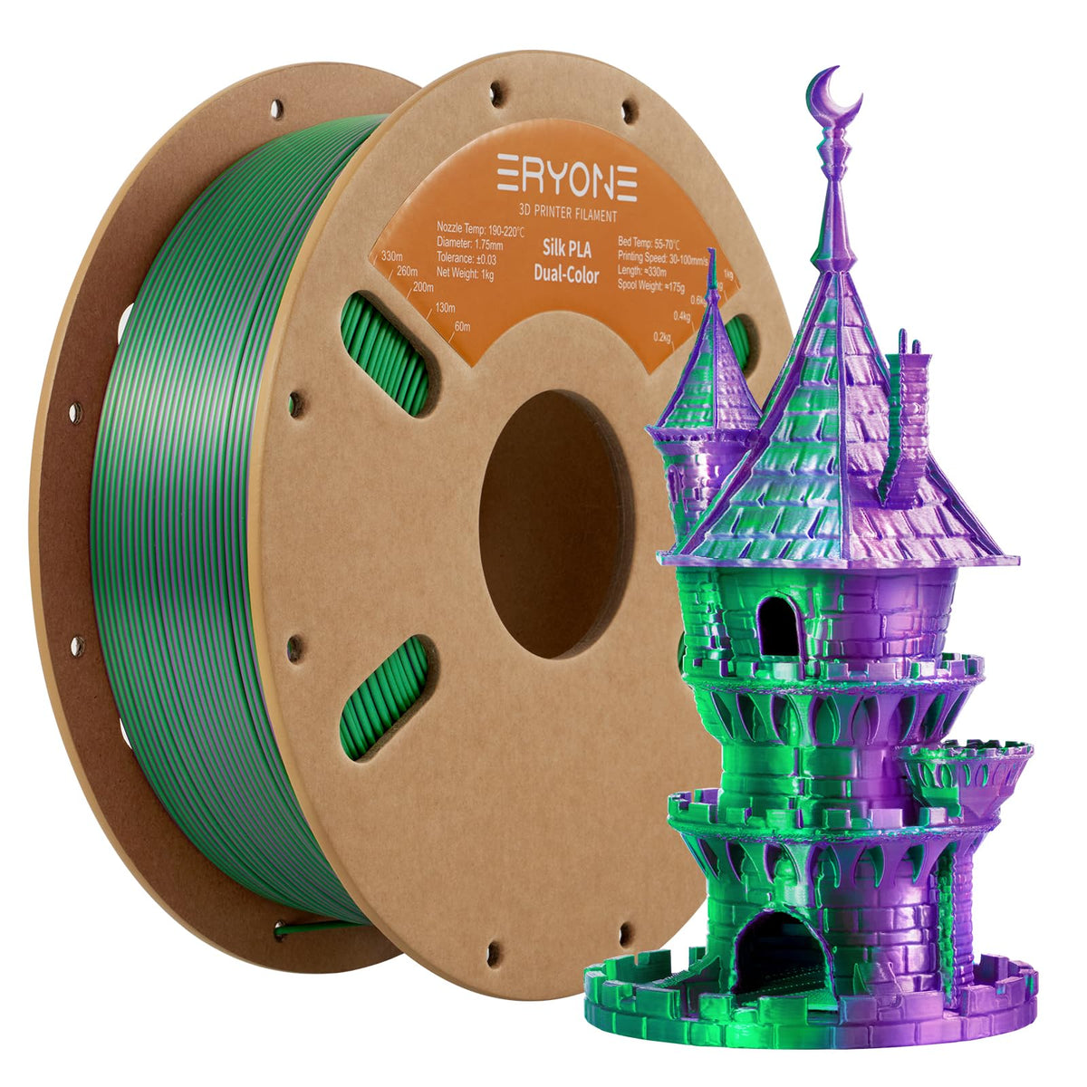 ERYONE Silk PLA Filament 1.75mm,3D Printer Filament PLA,Shiny Glossy PLA Filament,+/-0.03mm,1kg(2.2lbs)/Spool,Silk Liquid Gold
