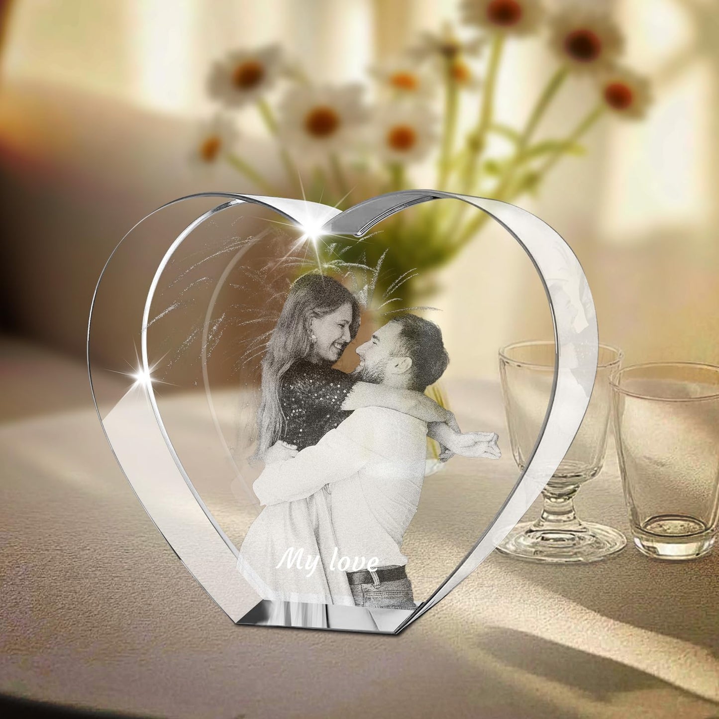Personalised 3D Crystal Photo Gift, Custom Gifts with 3D Laser Etched, Engraved Inside the Crystal Using Your Photo Customized Memorial Custom Mother’s Day Picture Gift (Cuboid)