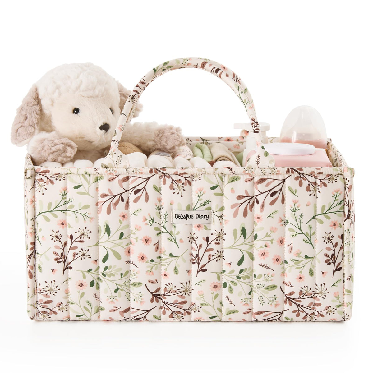 Blissful Diary Nappy Caddy Organiser, Baby Diaper Caddy for Nappy Station, Stylish Storage Basket for Newborn Essentials, Baby Shower Gifts for Girl or Boy, Woodland Cream