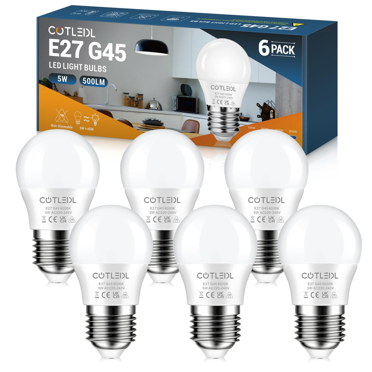 E27 Screw Bulbs, Warm White 3000K, 5W(40W Equivalent), 12 Pack