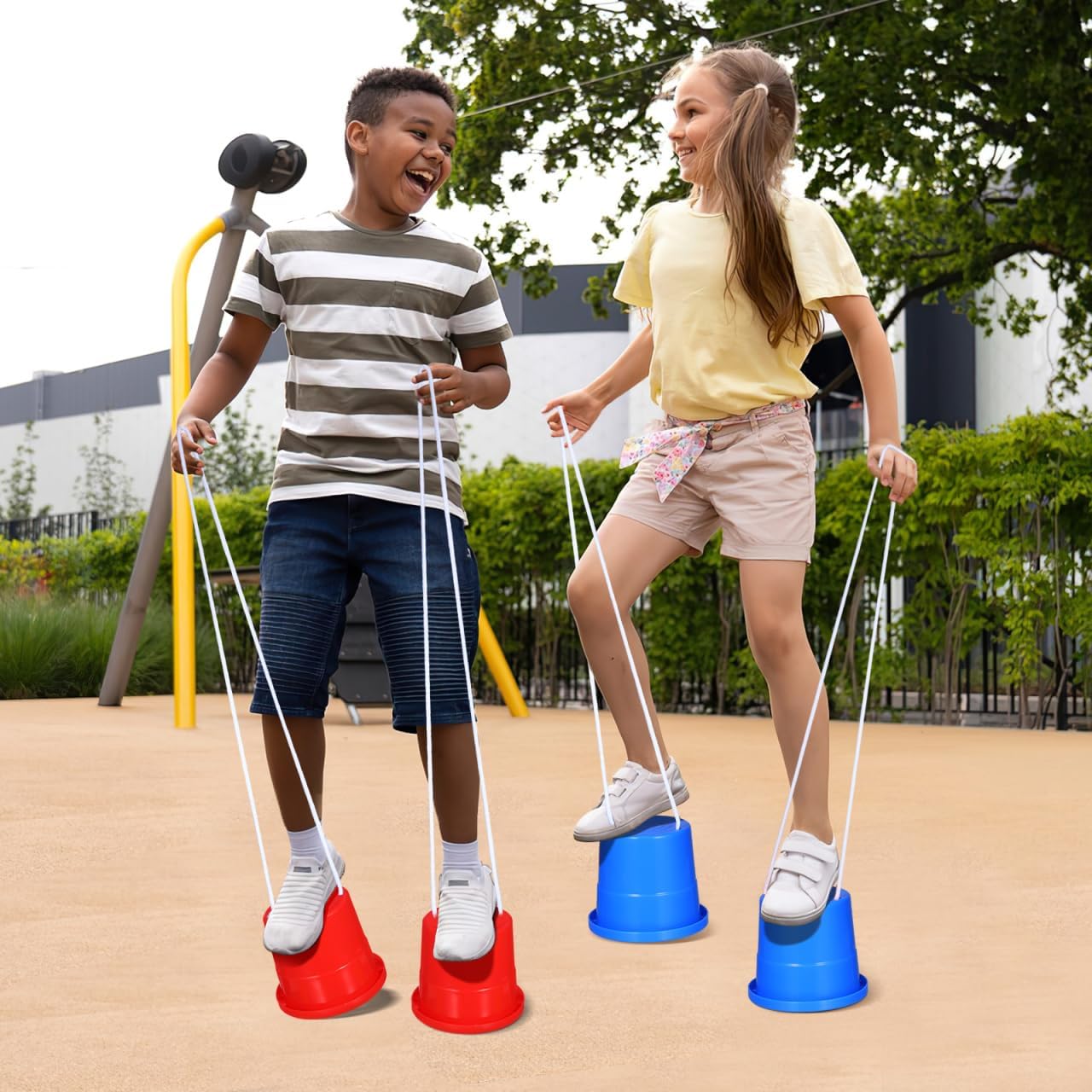 Vaguelly Kids Plastic Jumping Stilts 3 Pairs Outdoor Balance Toys for Children Coordination Training Fun Walker Buckets